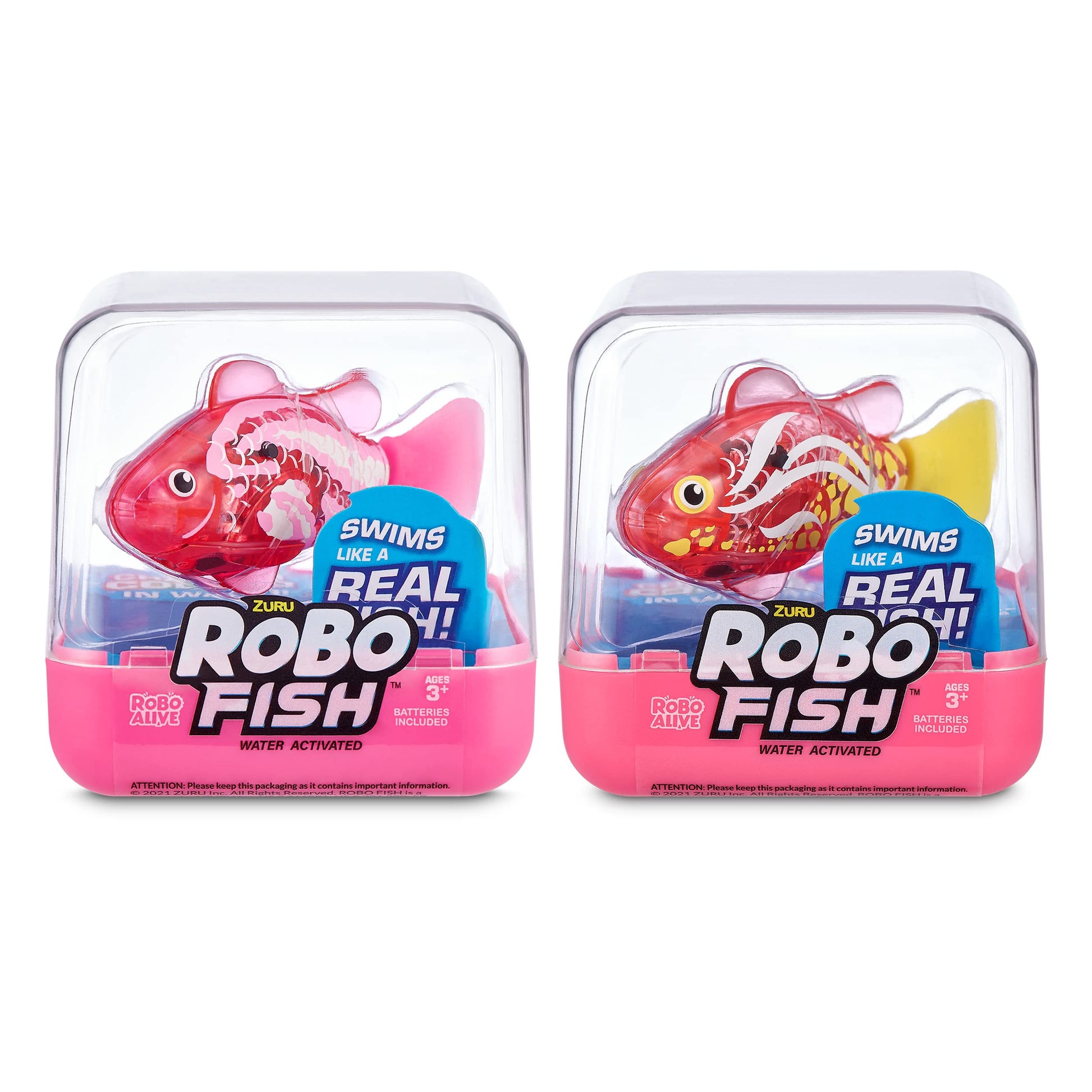 Robo Alive Robo Fish Robotic Swimming Fish (Teal + Orange) by ZURU Water Activated, Changes Color, Comes with Batteries, Amazon Exclusive (2 Pack) Series 3