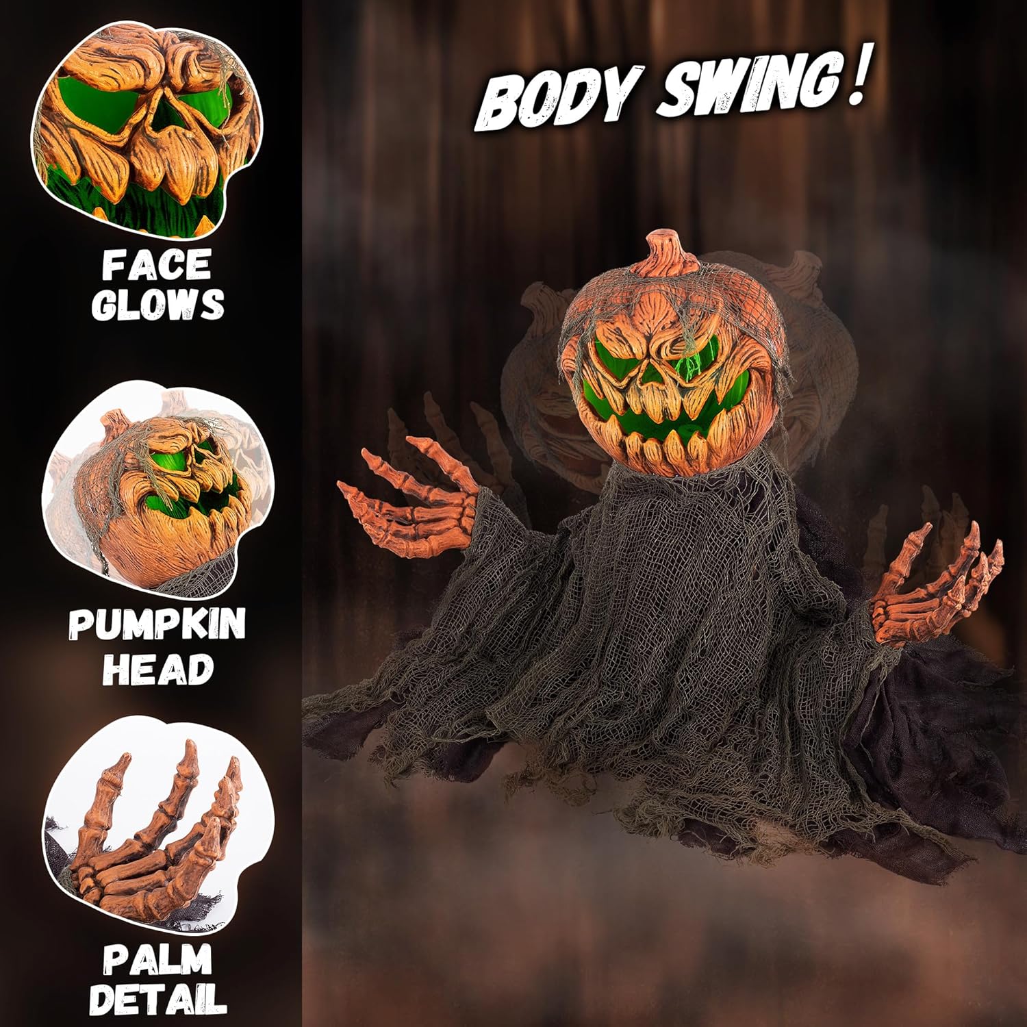 Halloween Animatronics Groundbreaker Pumpkin Decorations with Sound Activated, Creepy Sound, Light Up Eyes, Scary Move, Haunted House Holiday Spooky Decor Horror Prop for Indoor, Outdoor, Yard Lawn