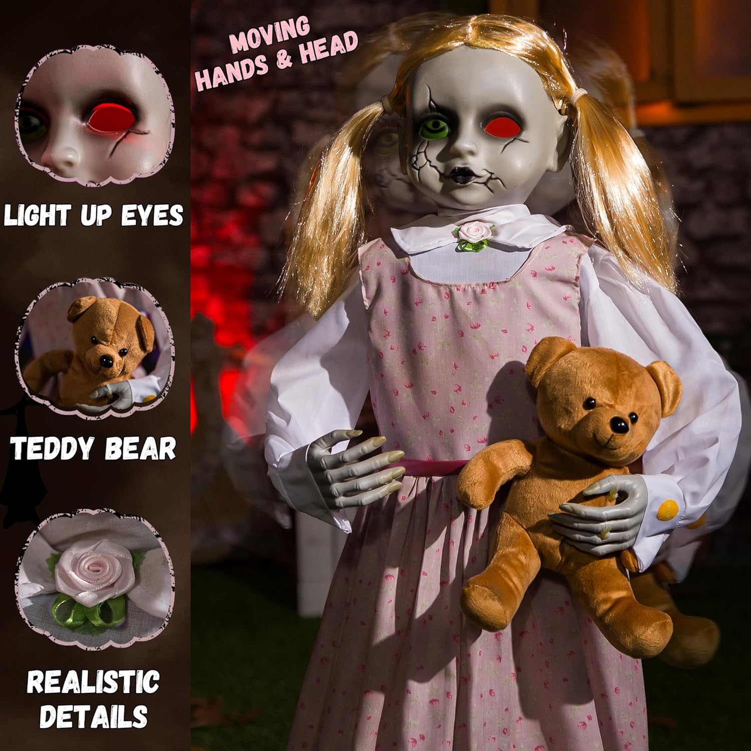 Halloween Animatronics 36inch Doll, 3ft Animated Decorations with Sound Activated, Creepy Sound, Light Up Eyes, Scary Move, Haunted House Holiday Spooky Decor Horror Prop for Indoor, Outdoor, Yard