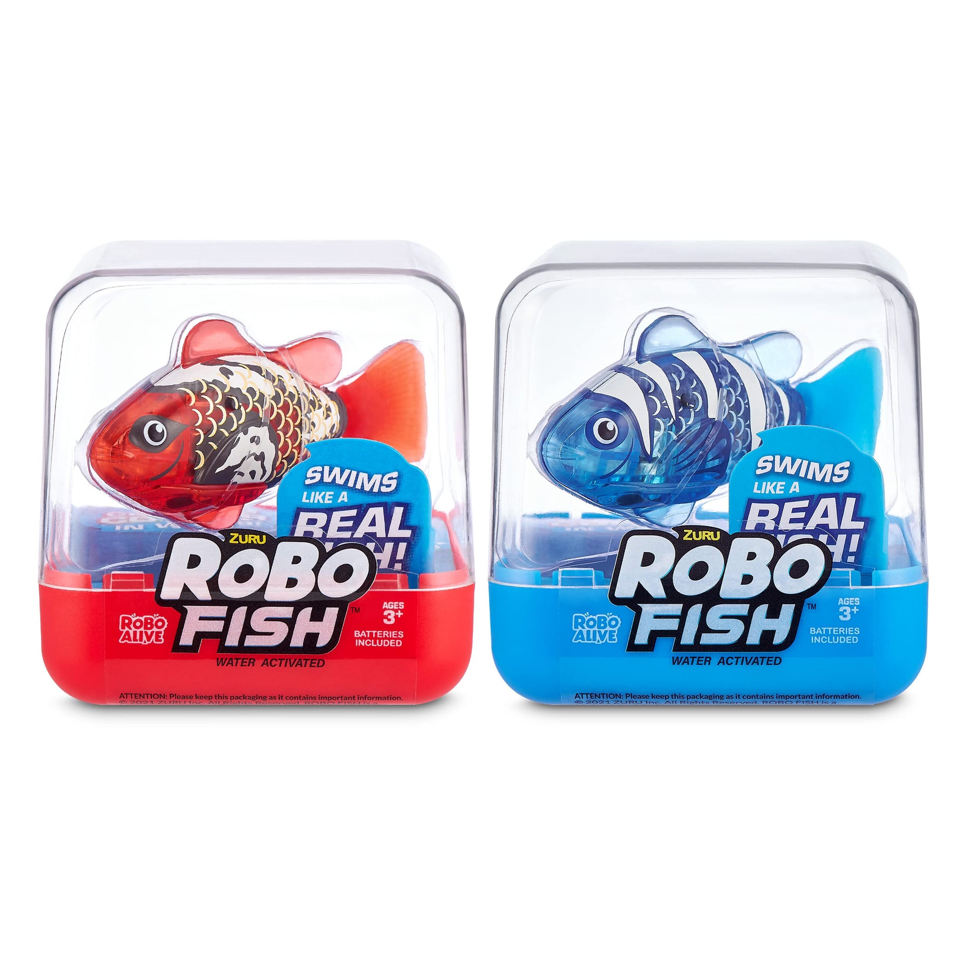 Robo Alive Robo Fish Robotic Swimming Fish (Teal + Orange) by ZURU Water Activated, Changes Color, Comes with Batteries, Amazon Exclusive (2 Pack) Series 3