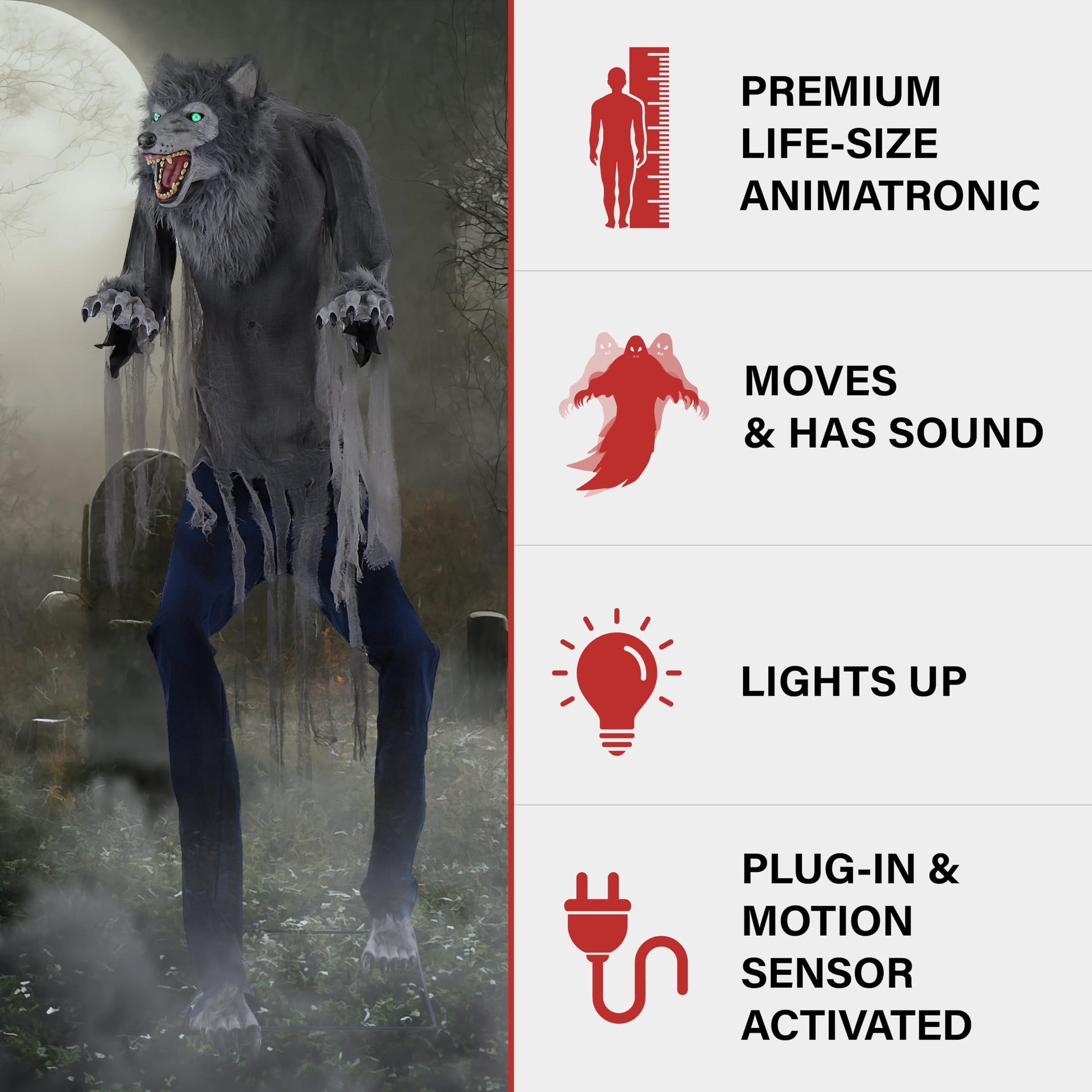 Haunted Hill Farm Motion-Activated 6-Ft. Tall Ghostly Guide, Plug-in Talking Scare Prop Animatronic with Spooky Sound Effects and Lights for Indoor or Covered Outdoor Creepy Halloween Decoration