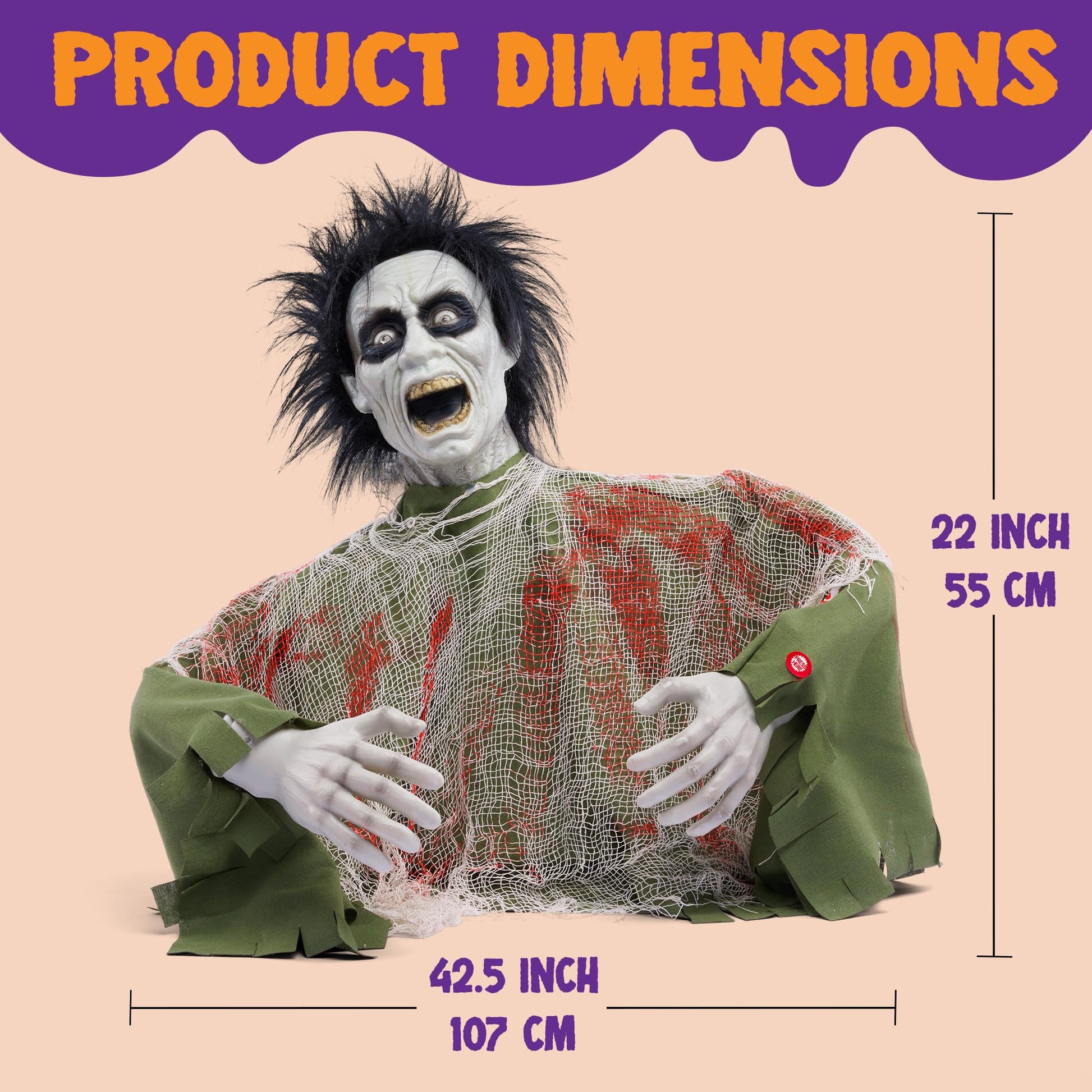 JOYIN Halloween Animated Zombie Groundbreaker Outdoor Decor with Light Up Eyes Creepy Animatronic Decorations with Movable Arms for Halloween Party Prop and Lawn Patio Yard Outside Decorations