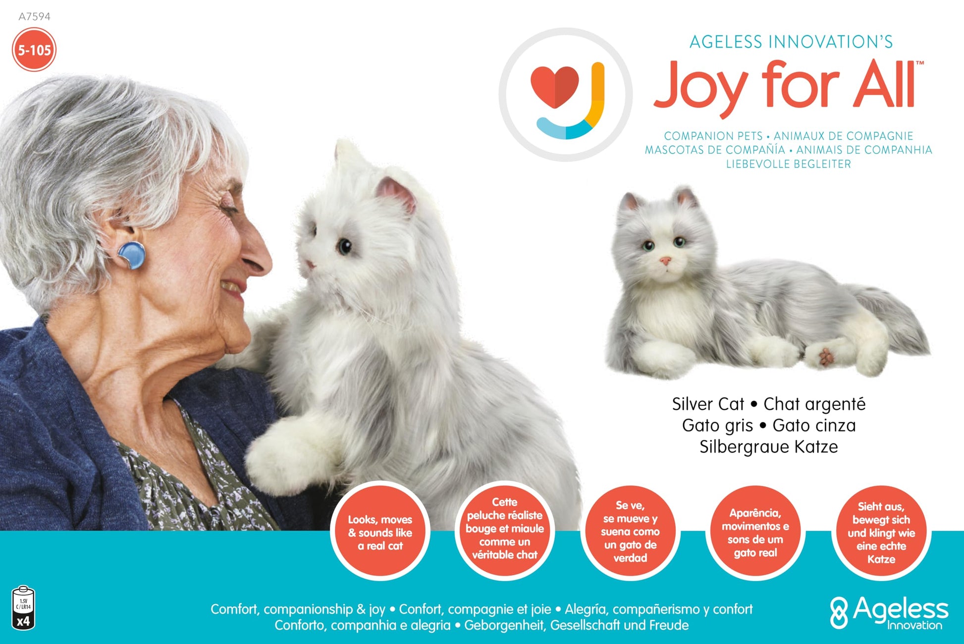 JOY FOR ALL Companion Pet for Seniors - Lifelike Animatronic Cat - Realistic Soft-Touch Fur & Purring - Therapy Stuffed Animal - Toy for Alzheimer's & Dementia - Orange Tabby