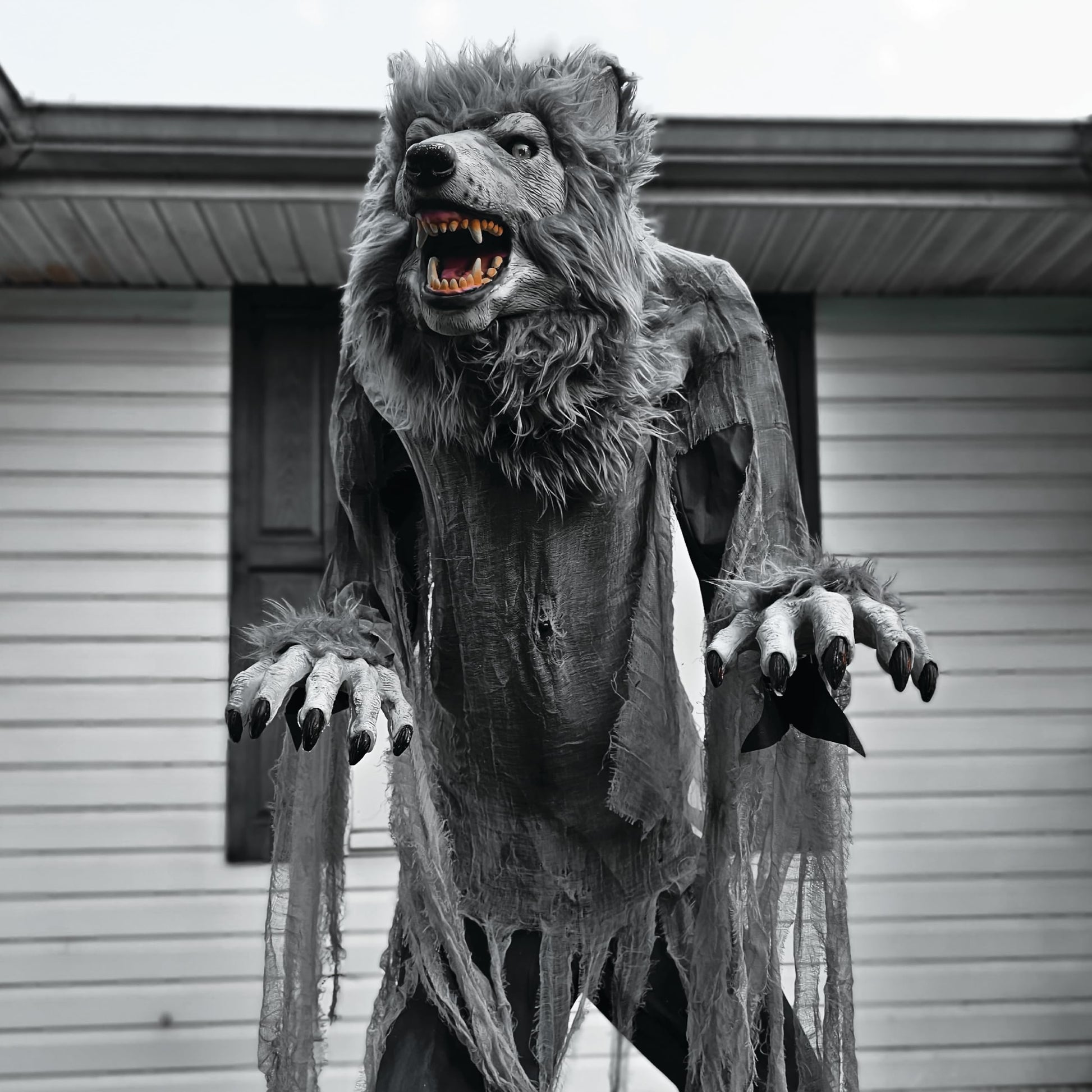 Haunted Hill Farm Motion-Activated 6-Ft. Tall Ghostly Guide, Plug-in Talking Scare Prop Animatronic with Spooky Sound Effects and Lights for Indoor or Covered Outdoor Creepy Halloween Decoration