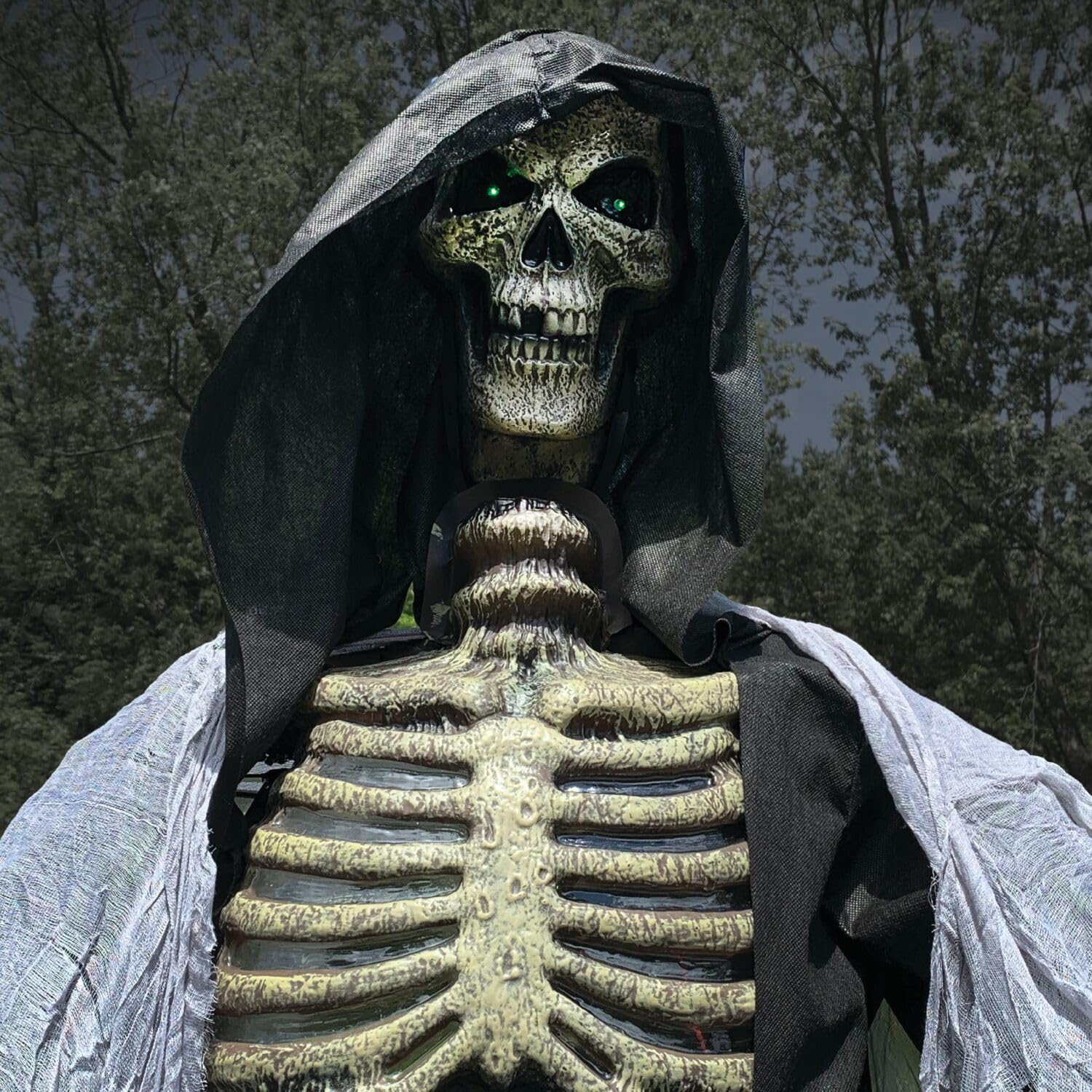 Haunted Hill Farm Motion-Activated 6-Ft. Tall Ghostly Guide, Plug-in Talking Scare Prop Animatronic with Spooky Sound Effects and Lights for Indoor or Covered Outdoor Creepy Halloween Decoration
