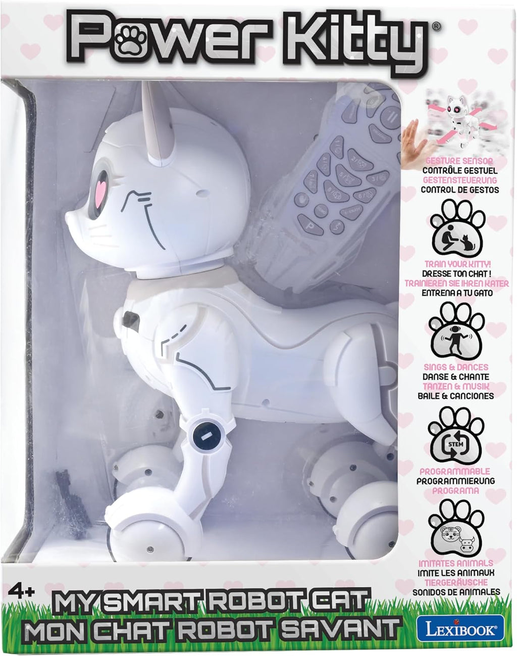 LEXiBOOK - Power Kitty® - Remote Control Robot Cat, Programmable Smart Robot, Light, Sound, White/Pink - KITTY01