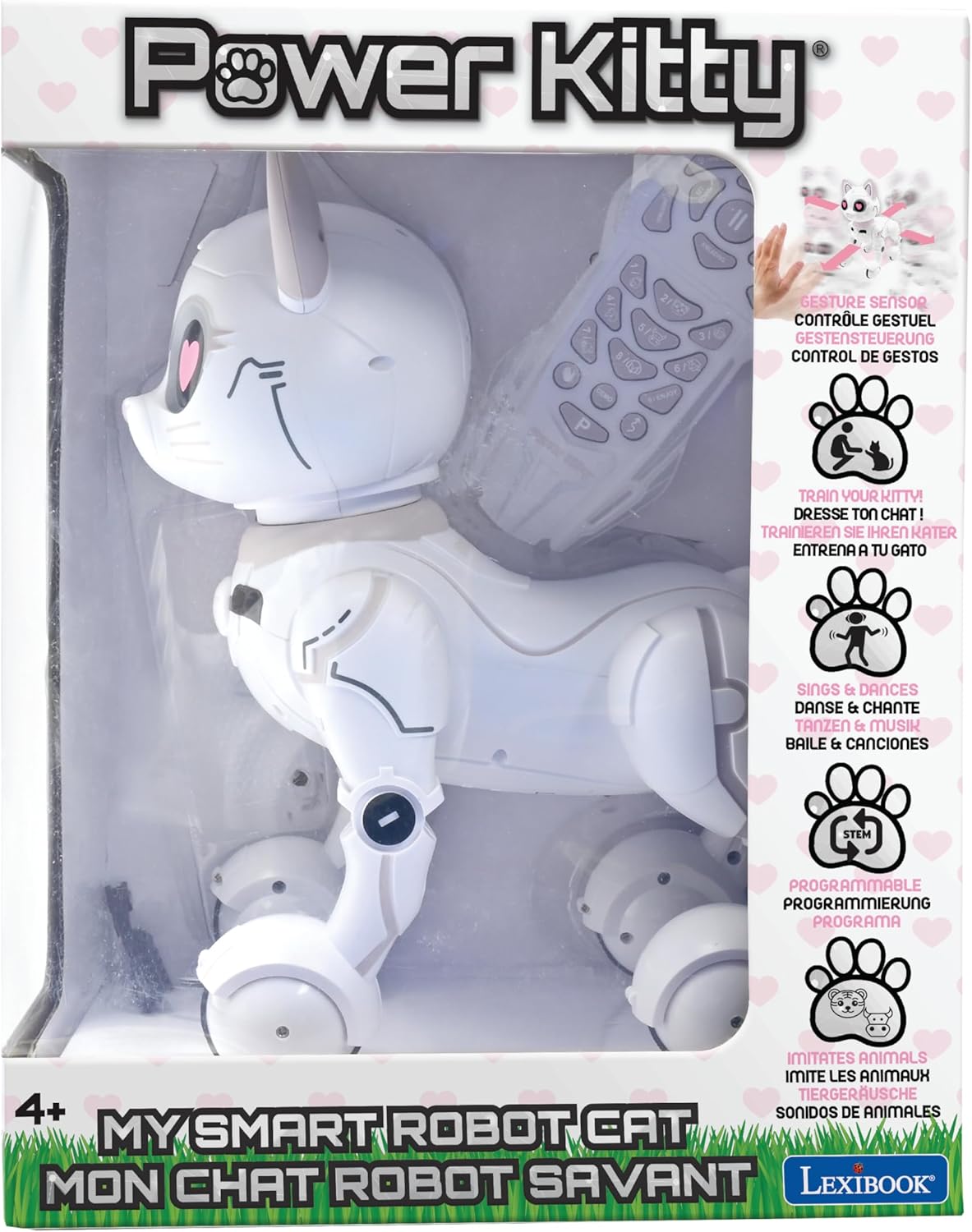 LEXiBOOK - Power Kitty® - Remote Control Robot Cat, Programmable Smart Robot, Light, Sound, White/Pink - KITTY01