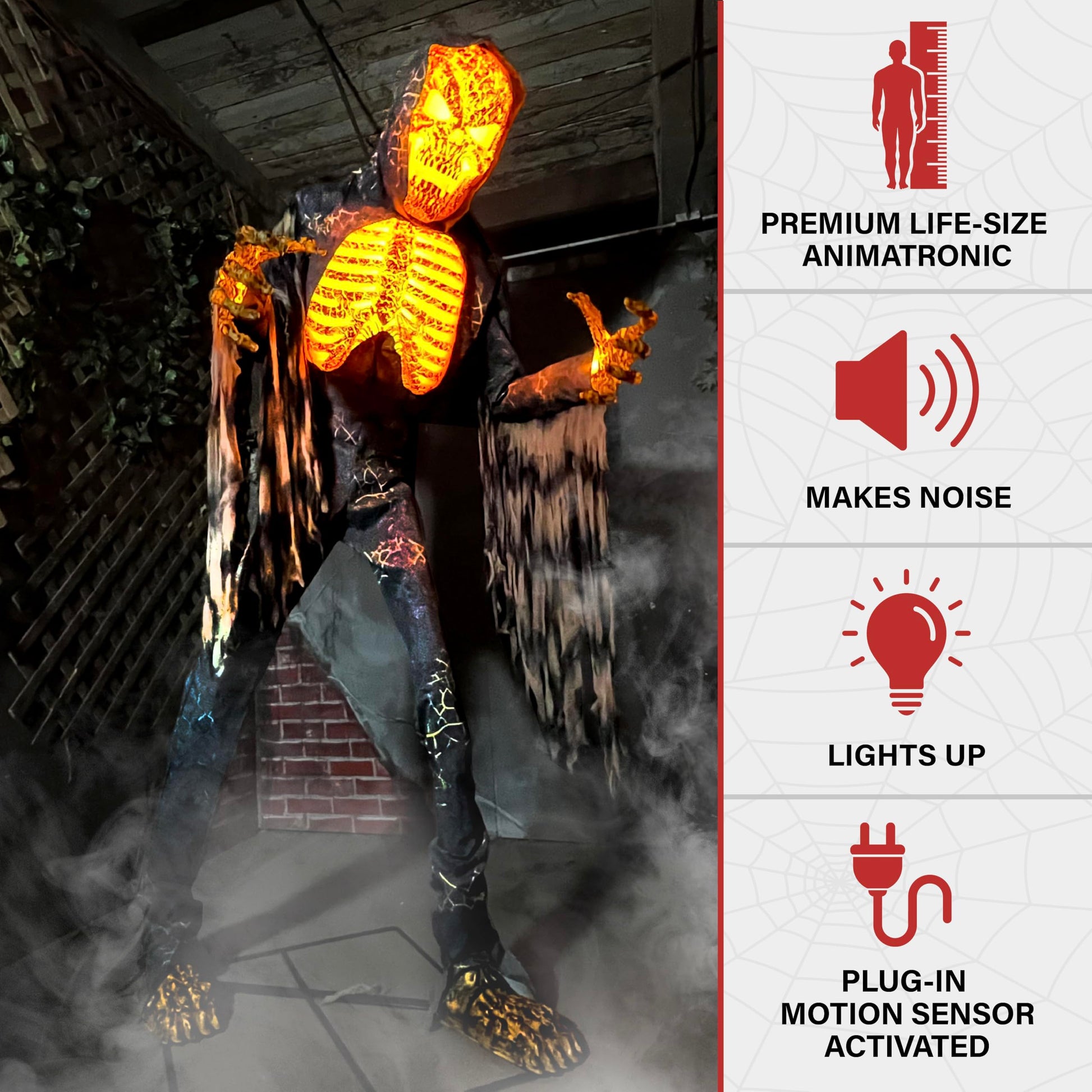 Haunted Hill Farm Motion-Activated 6-Ft. Tall Ghostly Guide, Plug-in Talking Scare Prop Animatronic with Spooky Sound Effects and Lights for Indoor or Covered Outdoor Creepy Halloween Decoration