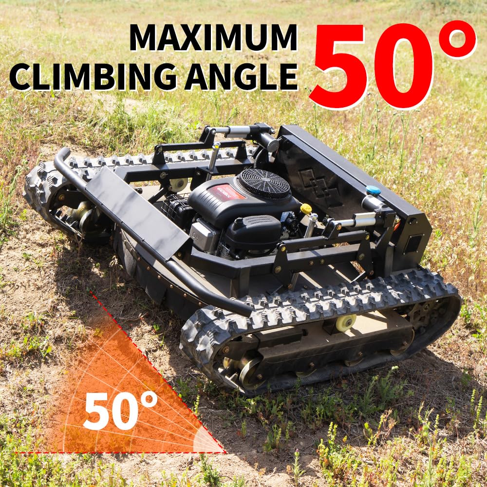 Lawn Mower, Remote Control Lawn Mower, Small Crawler Oil-Electric Hybrid Four-Wheel Drive Lawn Mowing and Weed Whacker, All Terrain Grass Cutter Yard Mower, 45° Climbing (SKD 224-55-SNOW)