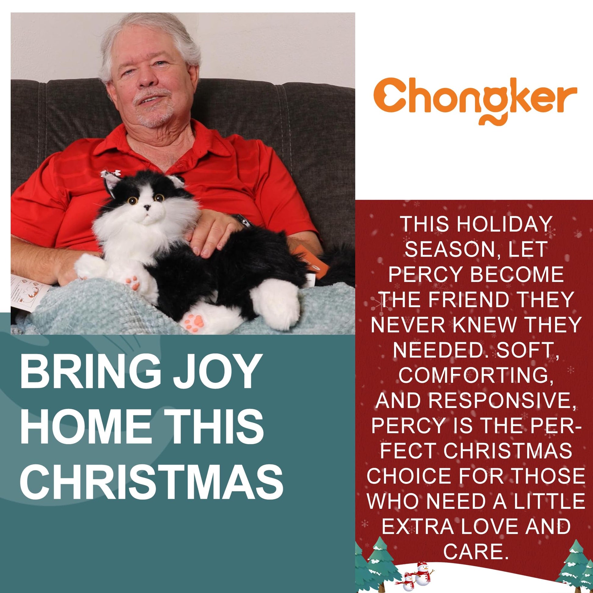 Chongker Interactive Companion Robot Cat Pets, Handmade Weighted Stuffed Animals, Cat Plush Toy with Voice Response, Realistic Heartbeat and Purring, Black Cat