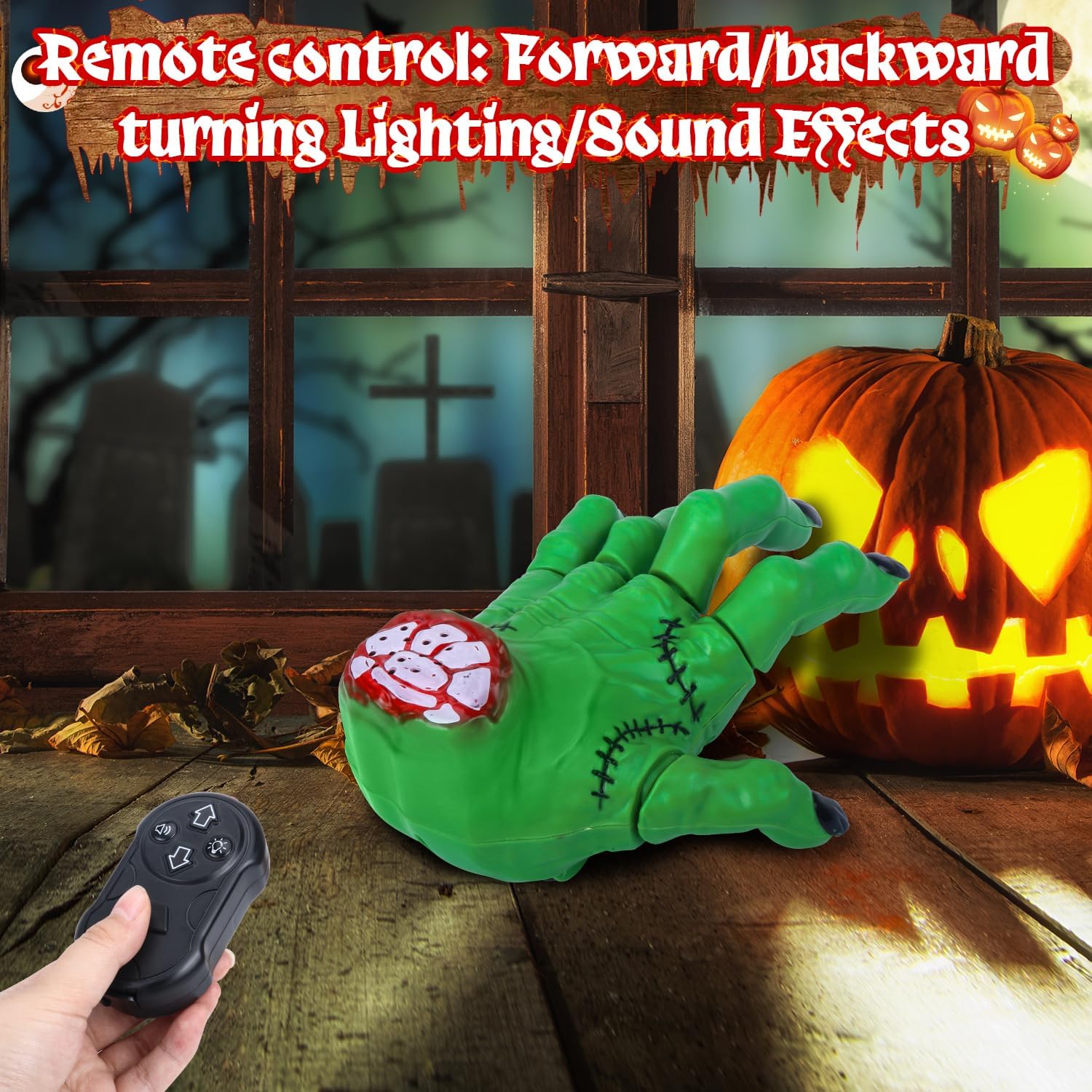 AMARONE Remote Control Crawling Hands Children's Toys - Spooky Action and Musical Effects, LED Lights, Toys 3 4 5 6 7 8 9 10 11 12 + Boys/Girls, Halloween Christmas Birthday Gift, Green