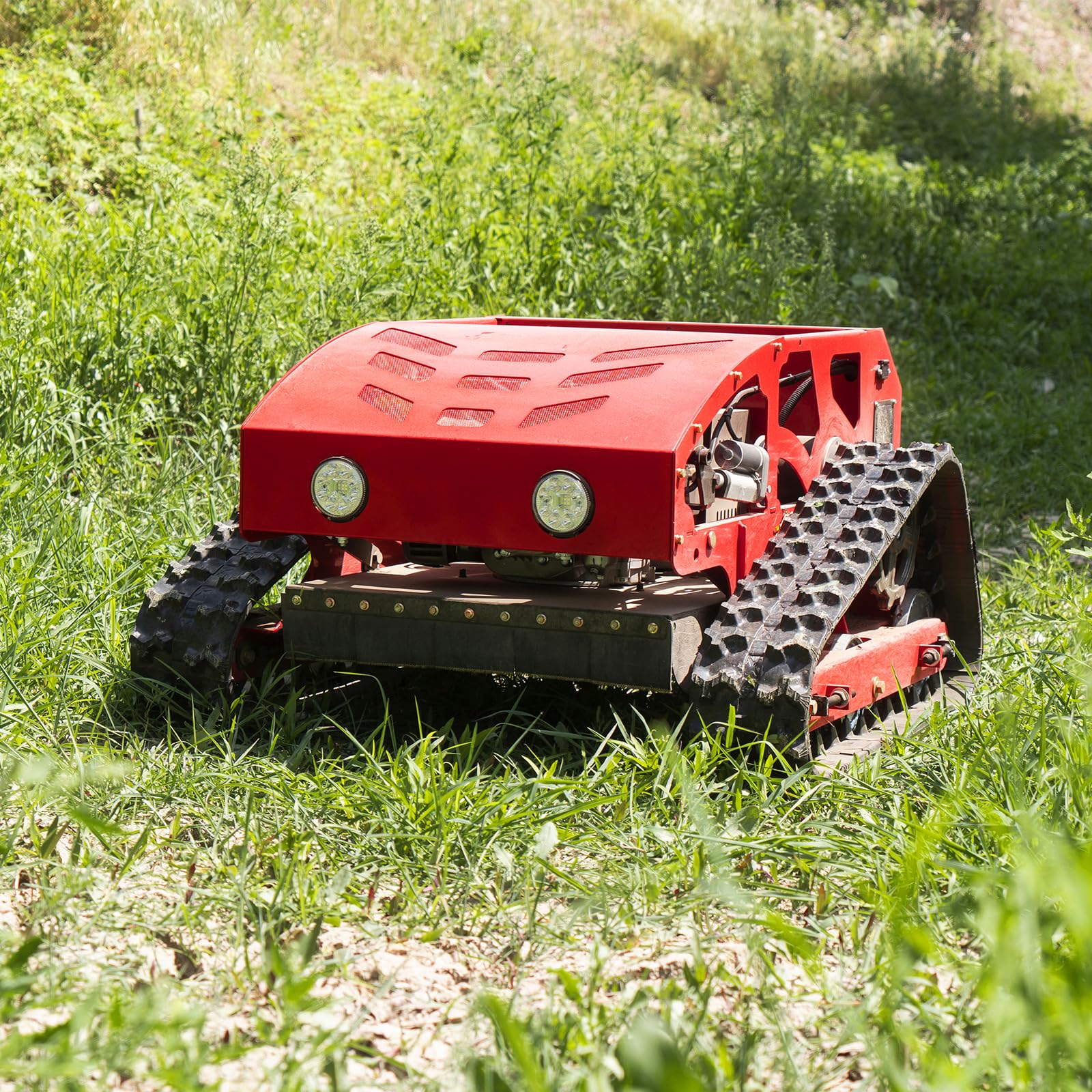 Lawn Mower, Remote Control Lawn Mower, Small Crawler Oil-Electric Hybrid Four-Wheel Drive Lawn Mowing and Weed Whacker, All Terrain Grass Cutter Yard Mower, 45° Climbing (SKD 224-55-SNOW)
