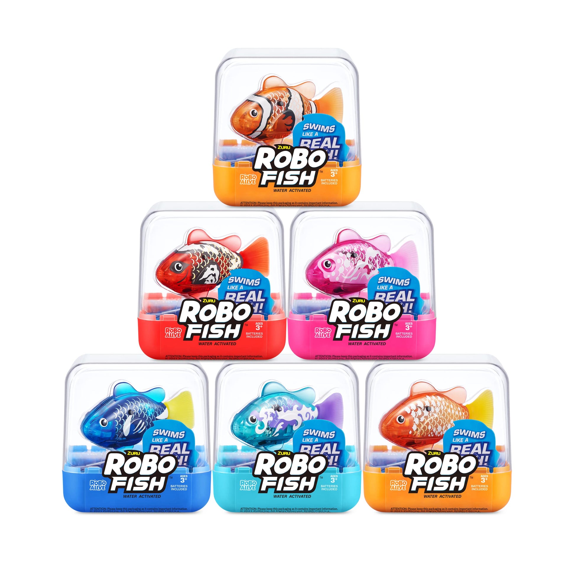 Robo Alive Robo Fish Robotic Swimming Fish (Teal + Orange) by ZURU Water Activated, Changes Color, Comes with Batteries, Amazon Exclusive (2 Pack) Series 3