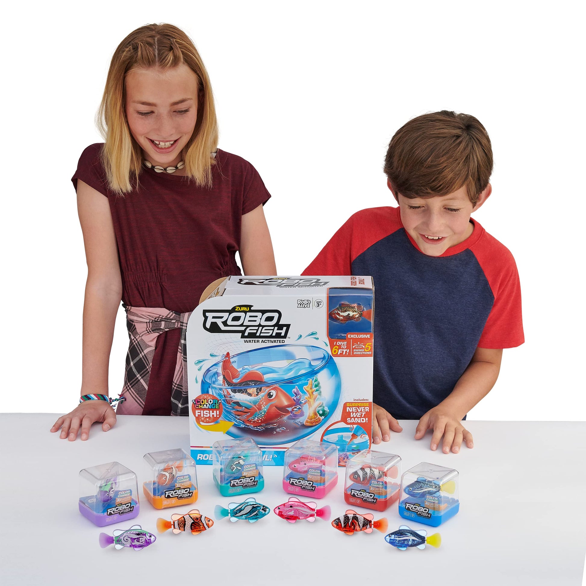 Robo Alive Robo Fish Robotic Swimming Fish (Teal + Orange) by ZURU Water Activated, Changes Color, Comes with Batteries, Amazon Exclusive (2 Pack) Series 3