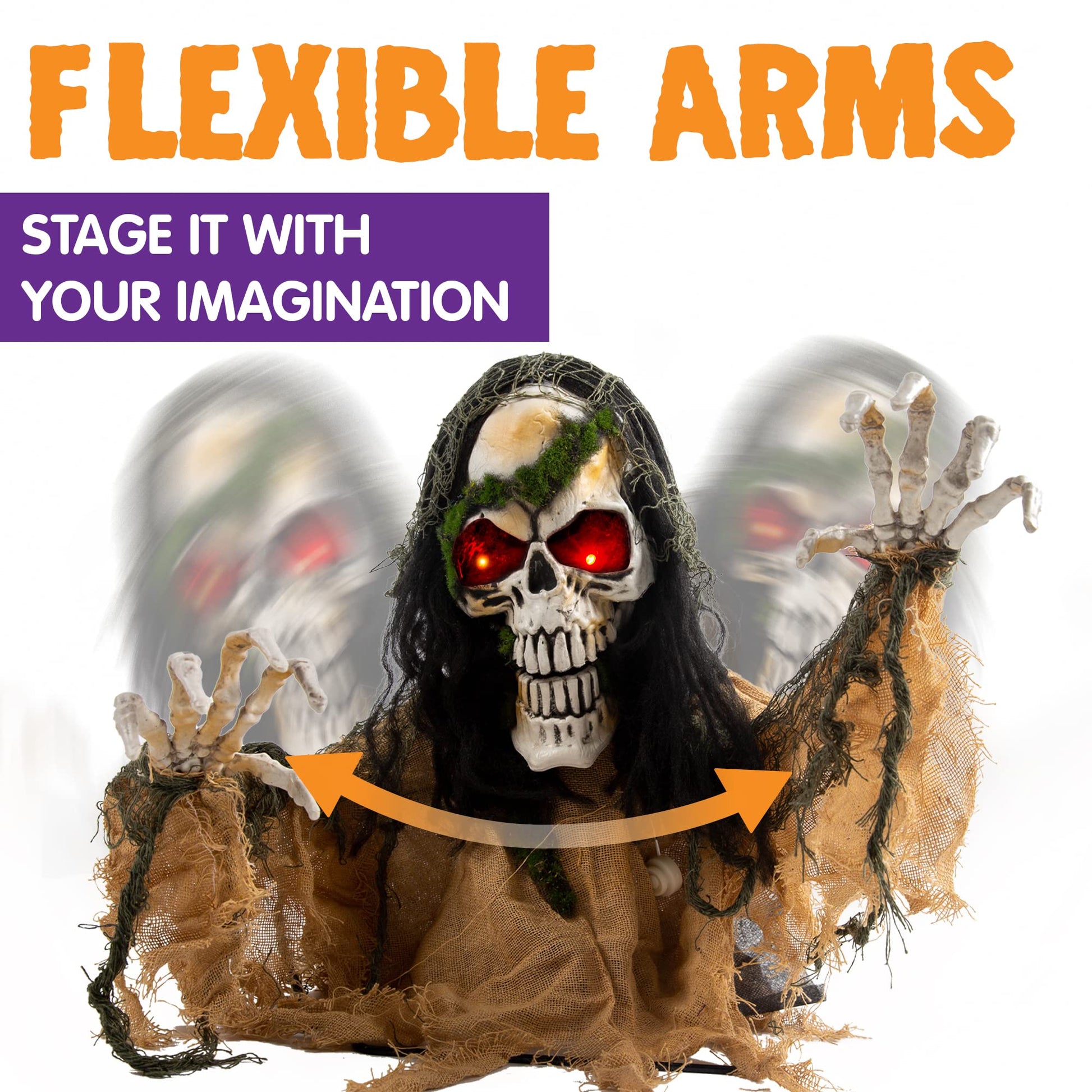 JOYIN Halloween Animated Zombie Groundbreaker Outdoor Decor with Light Up Eyes Creepy Animatronic Decorations with Movable Arms for Halloween Party Prop and Lawn Patio Yard Outside Decorations