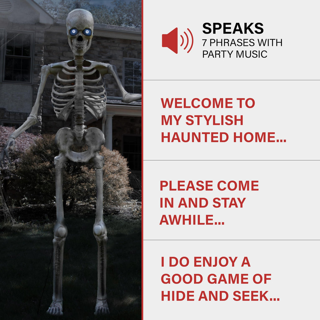 Haunted Hill Farm Motion-Activated 6-Ft. Tall Ghostly Guide, Plug-in Talking Scare Prop Animatronic with Spooky Sound Effects and Lights for Indoor or Covered Outdoor Creepy Halloween Decoration