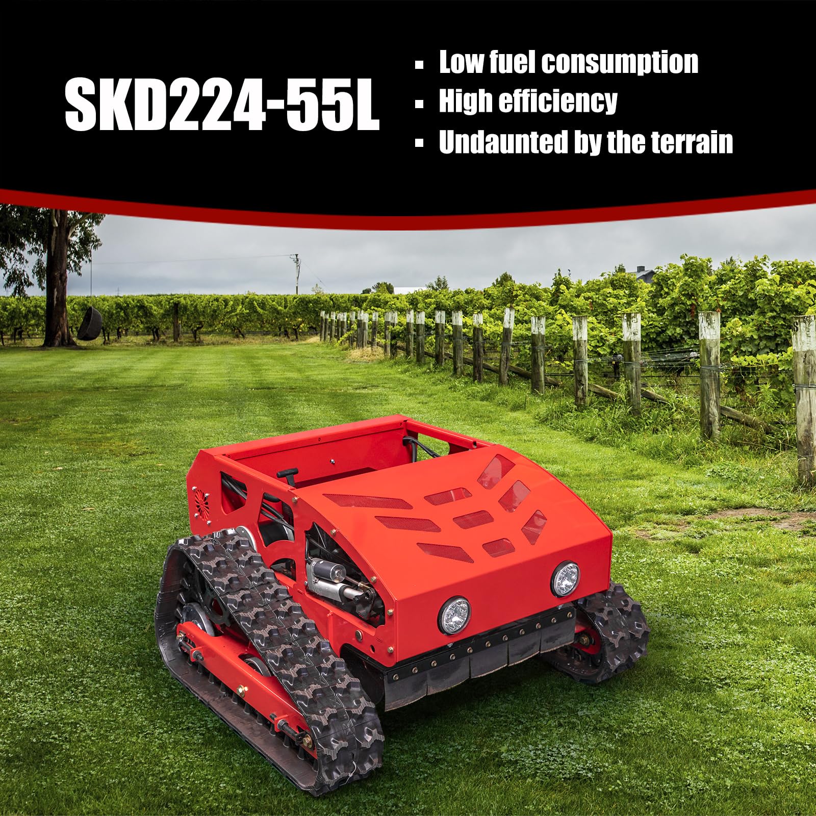 Lawn Mower, Remote Control Lawn Mower, Small Crawler Oil-Electric Hybrid Four-Wheel Drive Lawn Mowing and Weed Whacker, All Terrain Grass Cutter Yard Mower, 45° Climbing (SKD 224-55-SNOW)