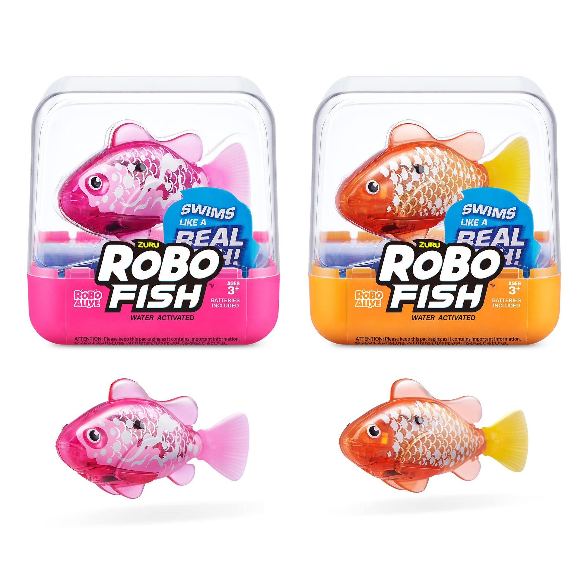 Robo Alive Robo Fish Robotic Swimming Fish (Teal + Orange) by ZURU Water Activated, Changes Color, Comes with Batteries, Amazon Exclusive (2 Pack) Series 3