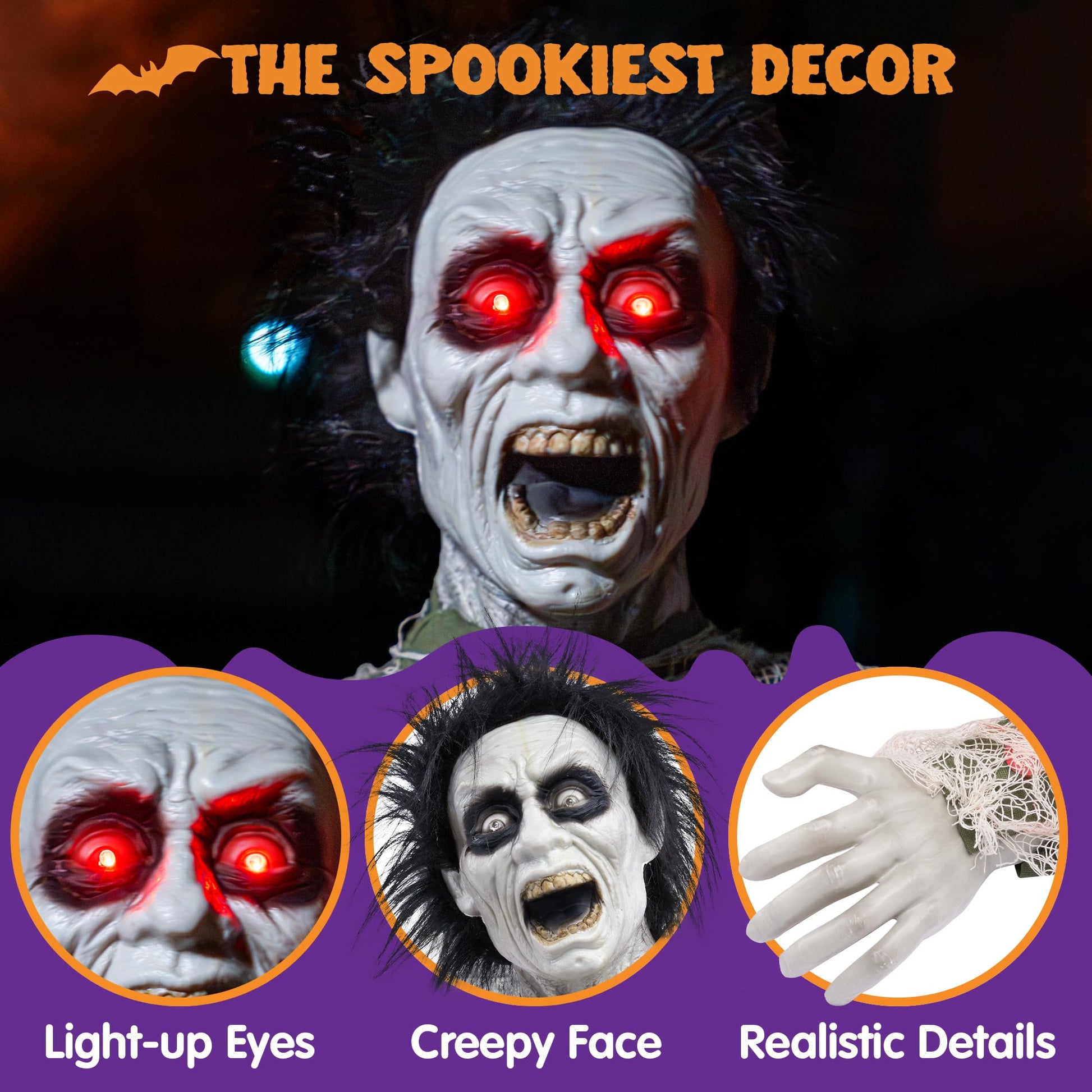 JOYIN Halloween Animated Zombie Groundbreaker Outdoor Decor with Light Up Eyes Creepy Animatronic Decorations with Movable Arms for Halloween Party Prop and Lawn Patio Yard Outside Decorations