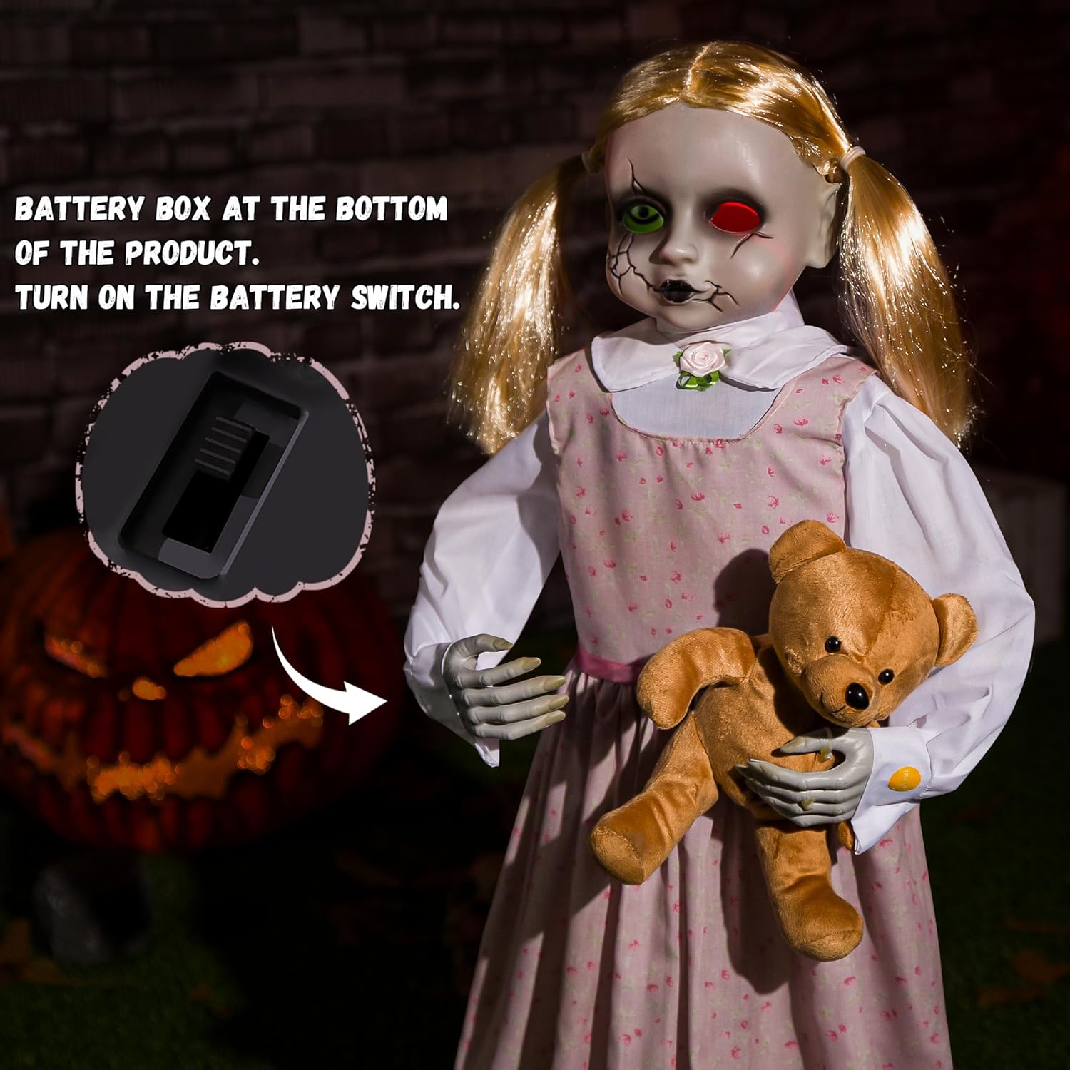 Halloween Animatronics 36inch Doll, 3ft Animated Decorations with Sound Activated, Creepy Sound, Light Up Eyes, Scary Move, Haunted House Holiday Spooky Decor Horror Prop for Indoor, Outdoor, Yard