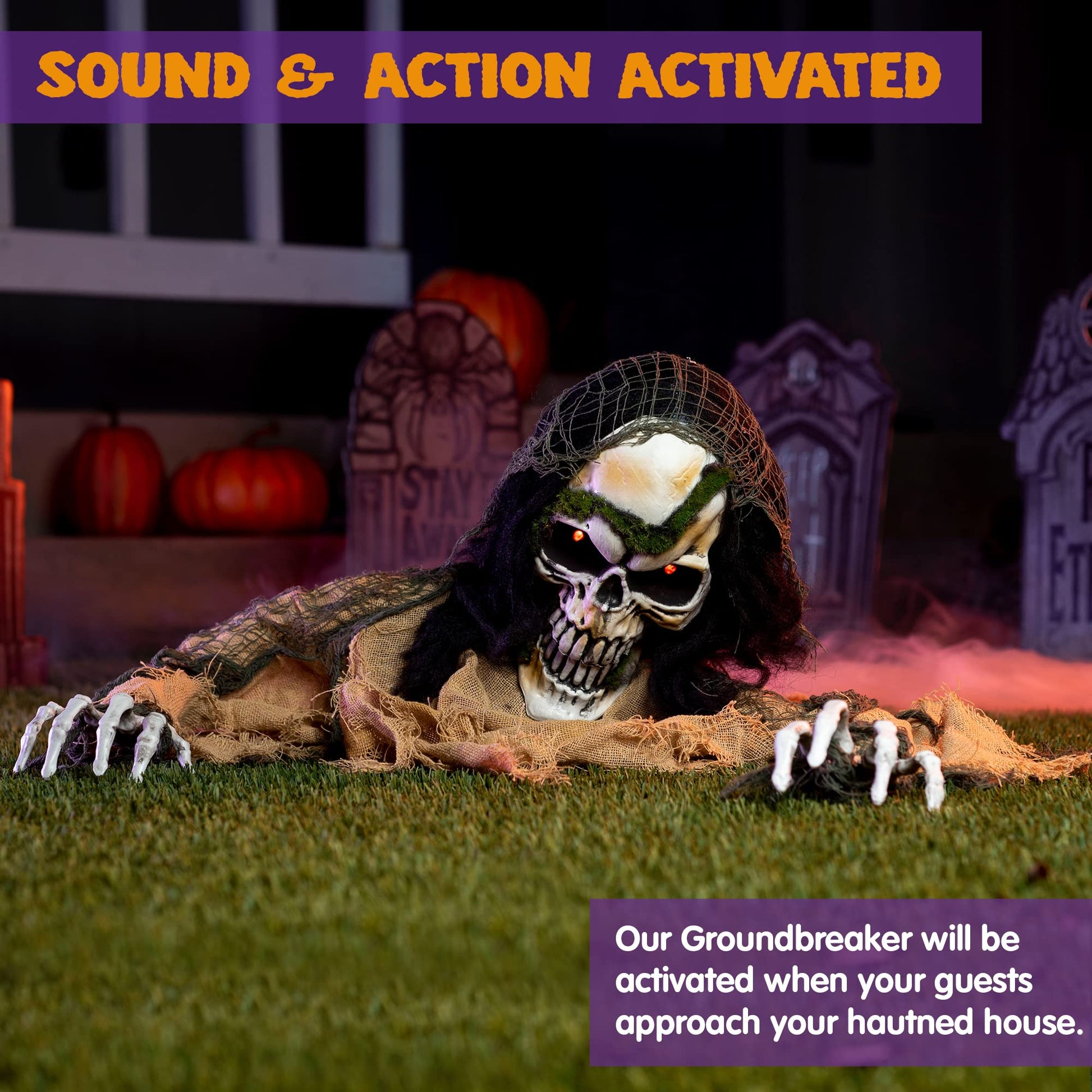 JOYIN Halloween Animated Zombie Groundbreaker Outdoor Decor with Light Up Eyes Creepy Animatronic Decorations with Movable Arms for Halloween Party Prop and Lawn Patio Yard Outside Decorations