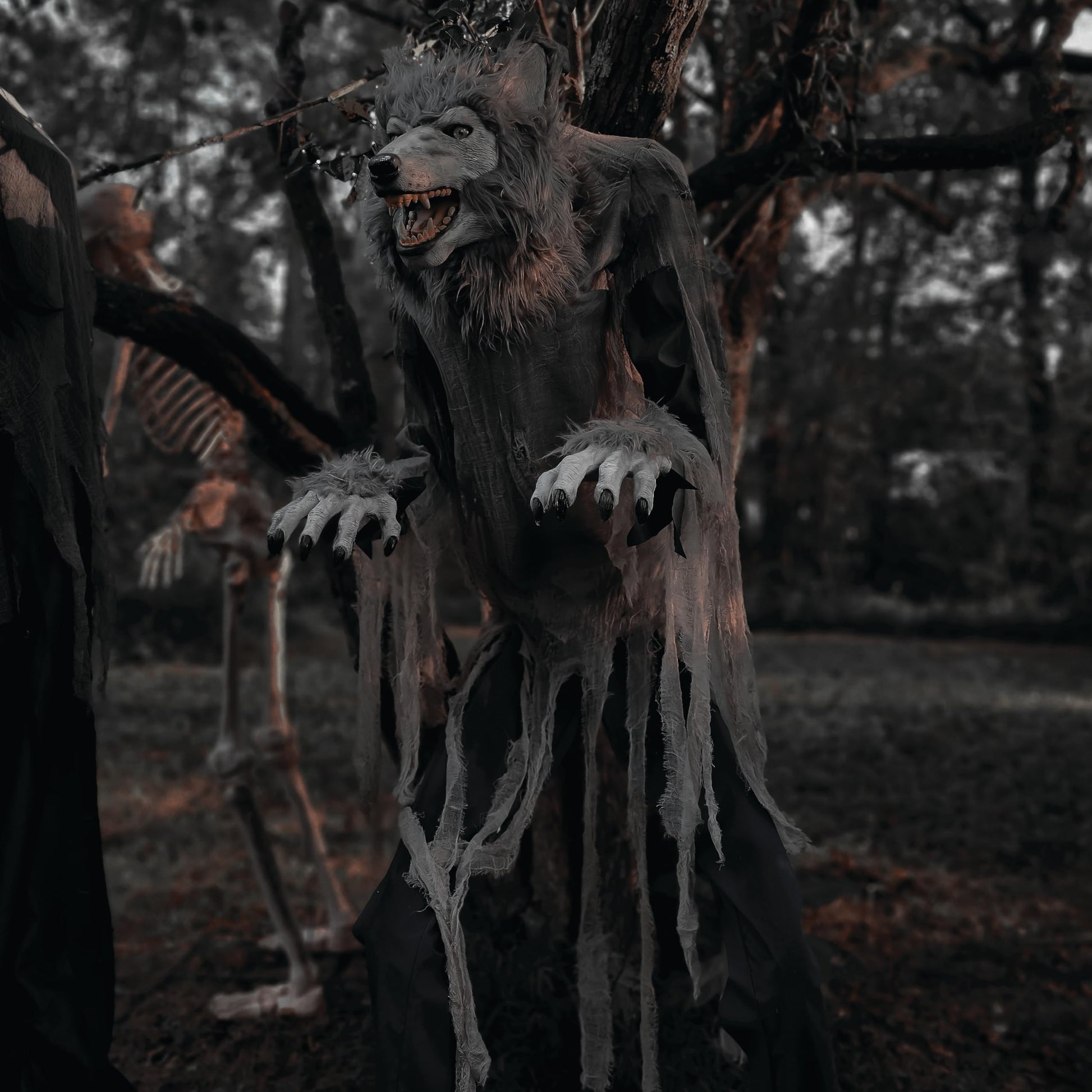Haunted Hill Farm Motion-Activated 6-Ft. Tall Ghostly Guide, Plug-in Talking Scare Prop Animatronic with Spooky Sound Effects and Lights for Indoor or Covered Outdoor Creepy Halloween Decoration