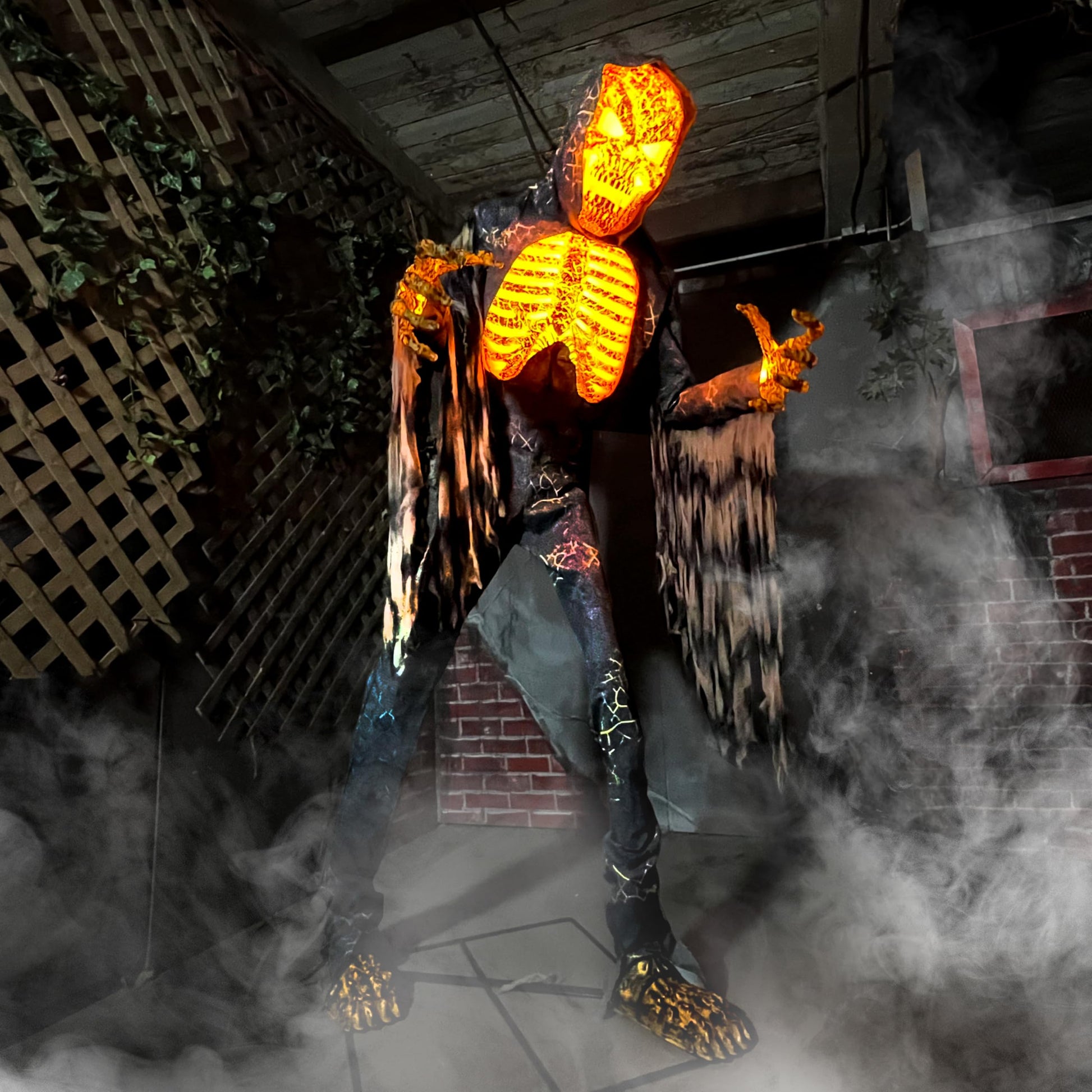 Haunted Hill Farm Motion-Activated 6-Ft. Tall Ghostly Guide, Plug-in Talking Scare Prop Animatronic with Spooky Sound Effects and Lights for Indoor or Covered Outdoor Creepy Halloween Decoration