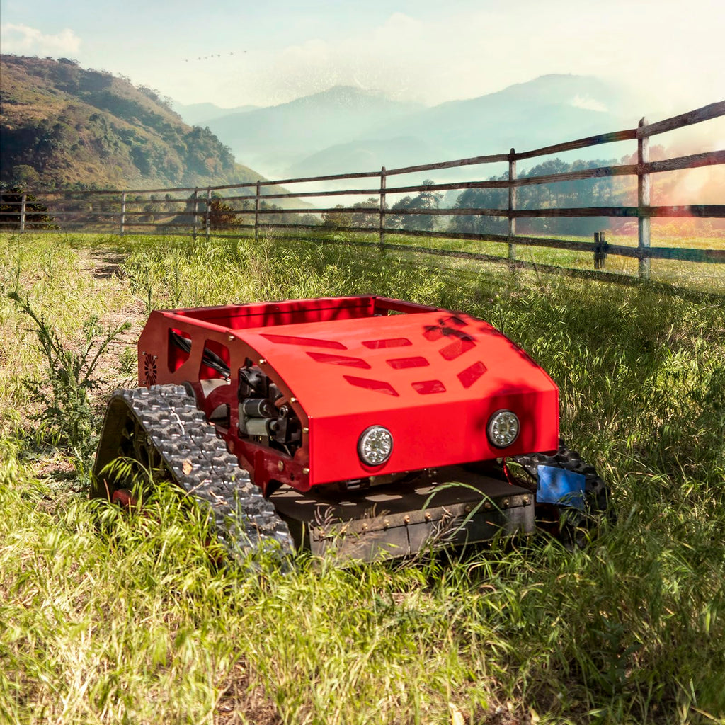 Lawn Mower, Remote Control Lawn Mower, Small Crawler Oil-Electric Hybrid Four-Wheel Drive Lawn Mowing and Weed Whacker, All Terrain Grass Cutter Yard Mower, 45° Climbing (SKD 224-55-SNOW)