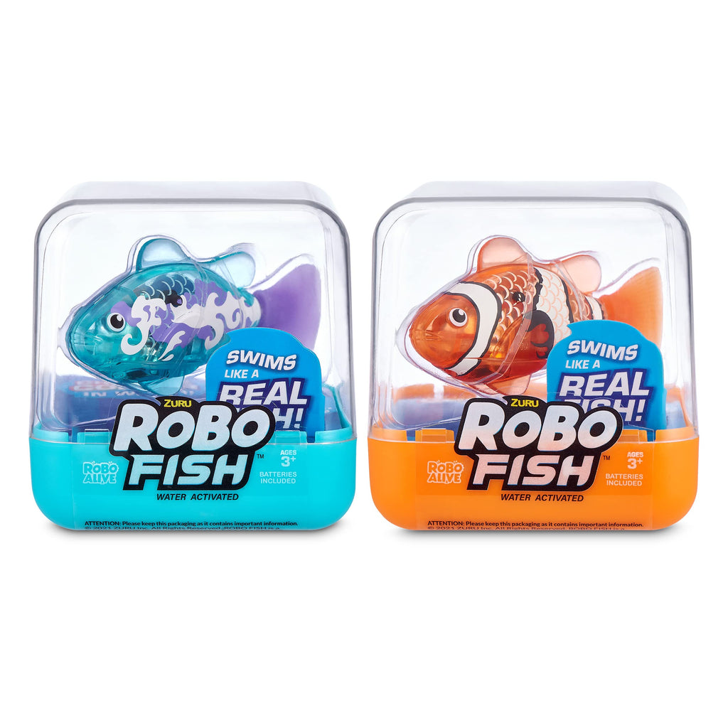 Robo Alive Robo Fish Robotic Swimming Fish (Teal + Orange) by ZURU Water Activated, Changes Color, Comes with Batteries, Amazon Exclusive (2 Pack) Series 3