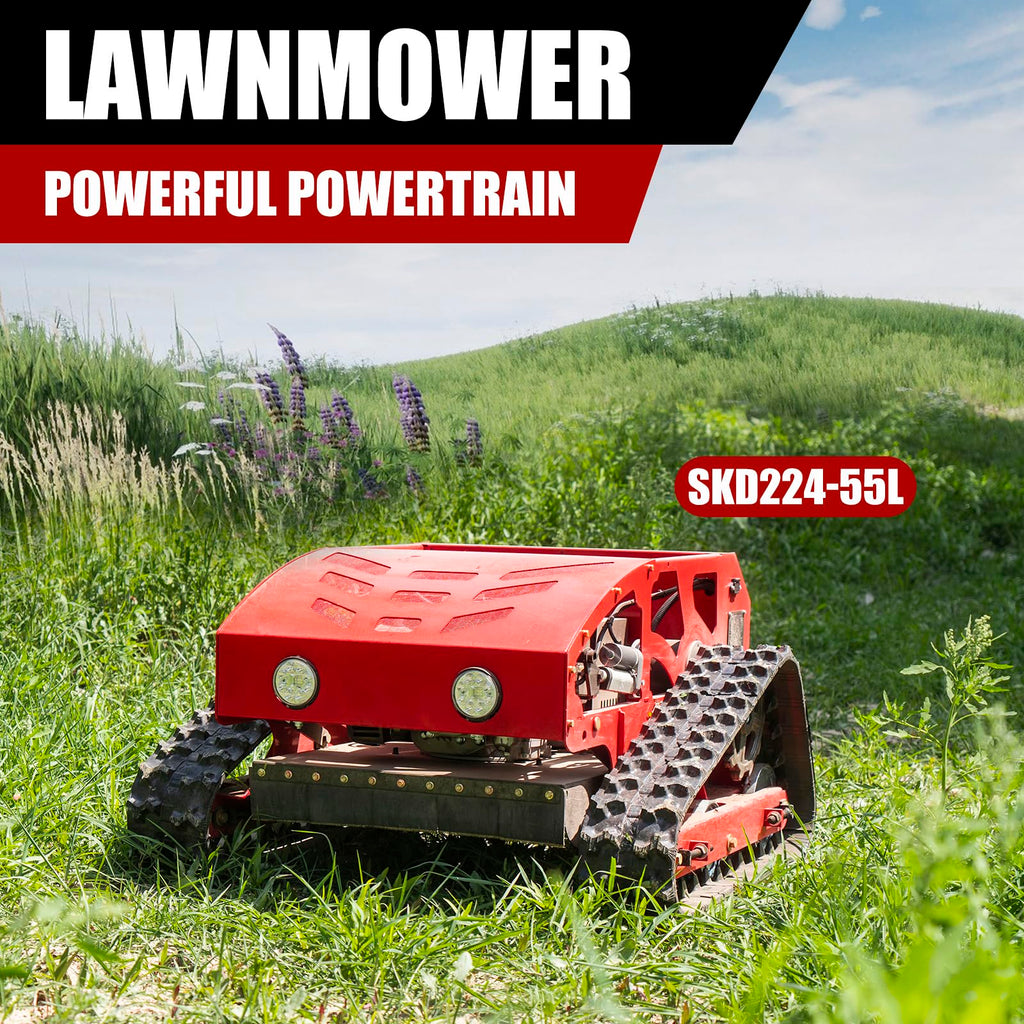 Lawn Mower, Remote Control Lawn Mower, Small Crawler Oil-Electric Hybrid Four-Wheel Drive Lawn Mowing and Weed Whacker, All Terrain Grass Cutter Yard Mower, 45° Climbing (SKD 224-55-SNOW)