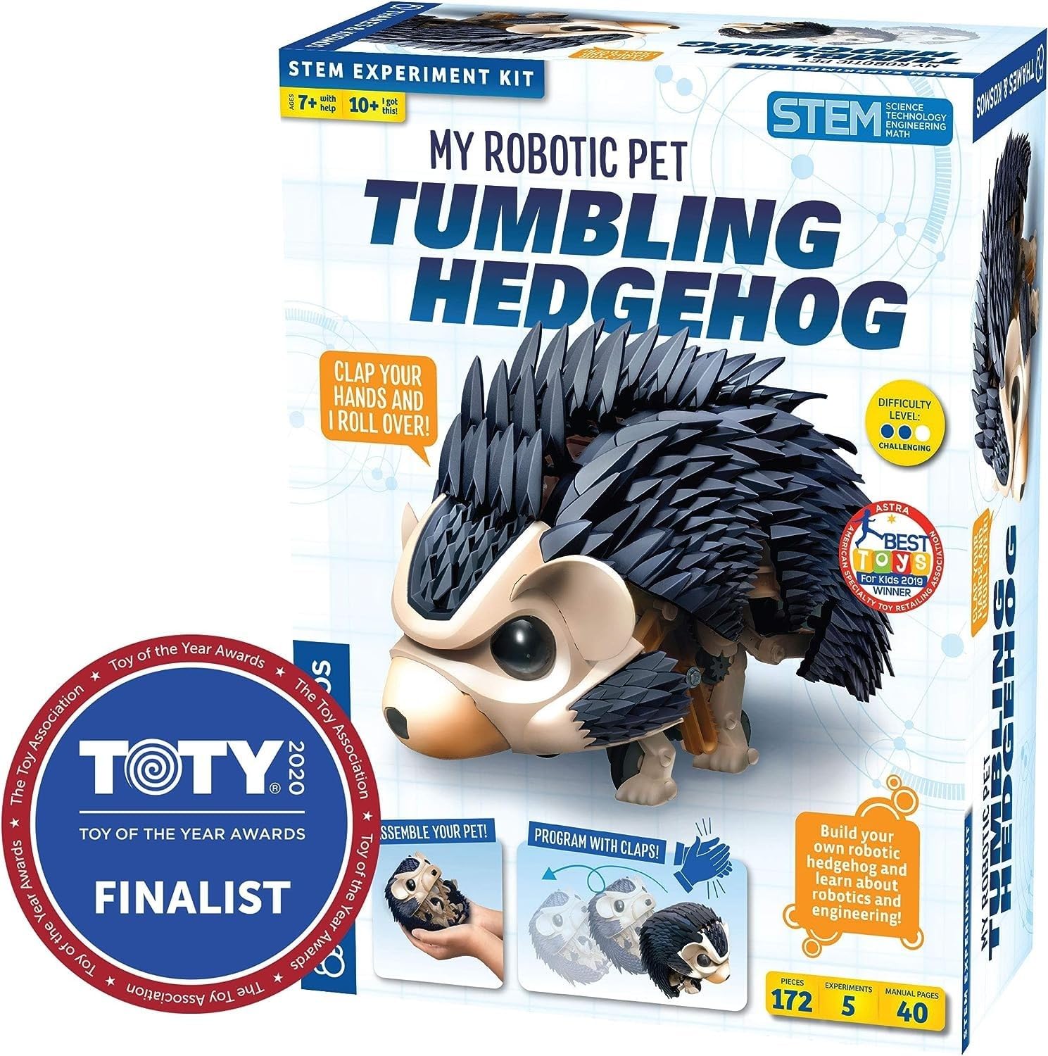 Thames & Kosmos My Robotic Pet - Tumbling Hedgehog | Build Your Own Sound Activated Tumbling, Rolling, Scurrying Pet | STEM Experiment Kit | Toy of The Year Award Finalist