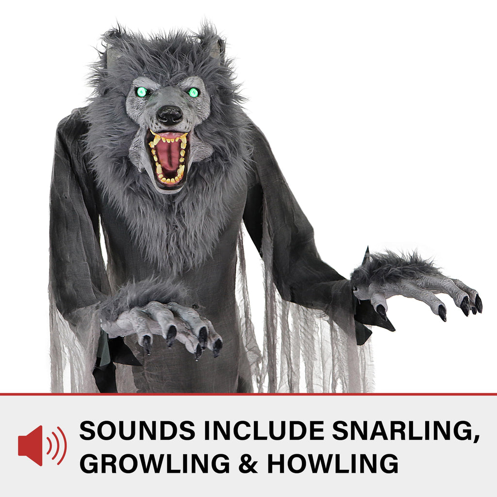 Haunted Hill Farm Motion-Activated 6-Ft. Tall Ghostly Guide, Plug-in Talking Scare Prop Animatronic with Spooky Sound Effects and Lights for Indoor or Covered Outdoor Creepy Halloween Decoration