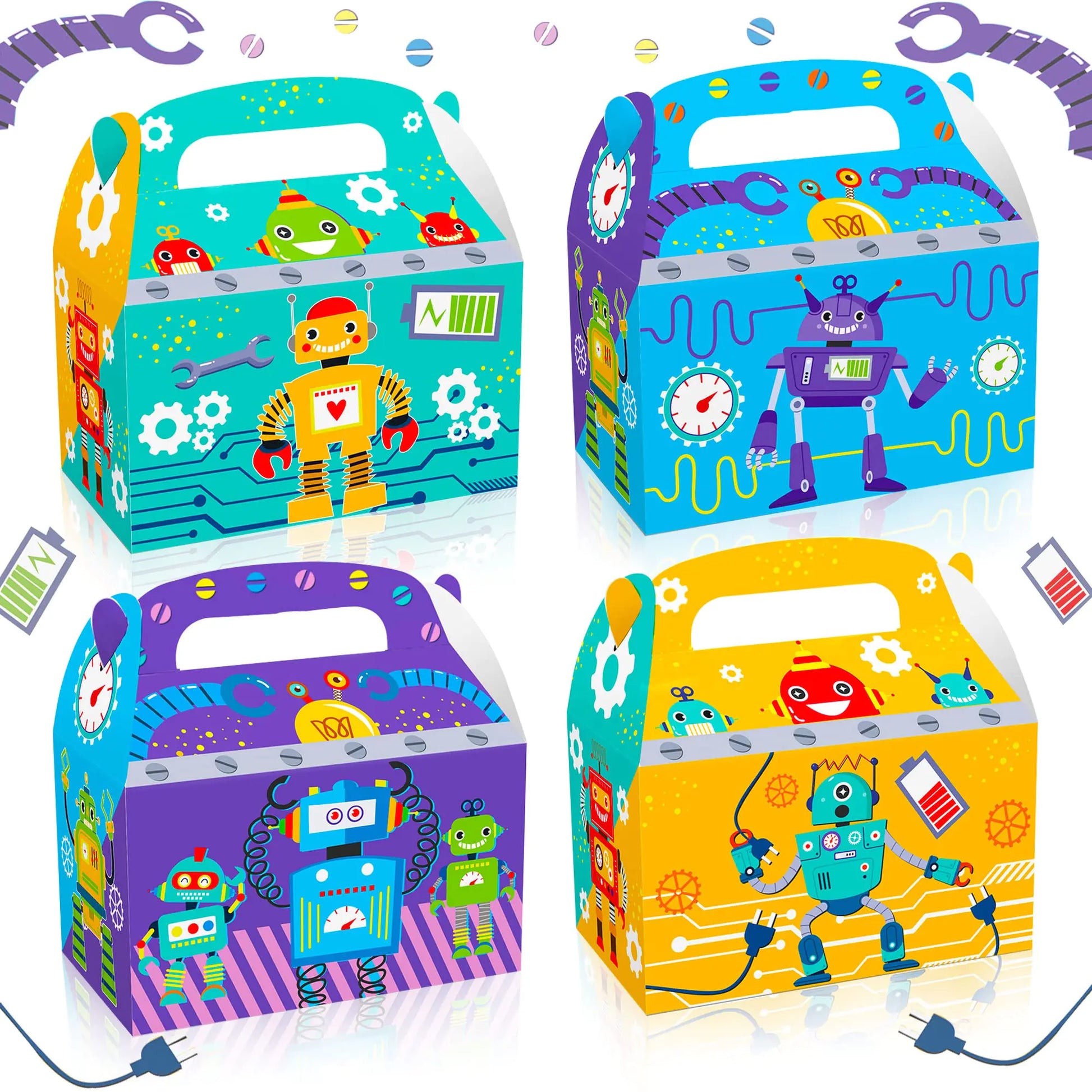LaVenty 12 PCS Robot Birthday Party Favors Boxes Robot Birthday Party Supplies Robot Birthday Party Favors Bags Robot Birthday Banner Robot Birthday Party Decoration
