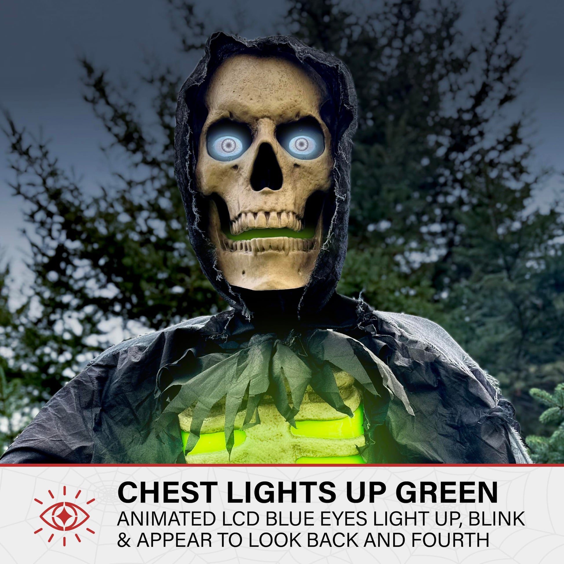 Haunted Hill Farm Motion-Activated 6-Ft. Tall Ghostly Guide, Plug-in Talking Scare Prop Animatronic with Spooky Sound Effects and Lights for Indoor or Covered Outdoor Creepy Halloween Decoration