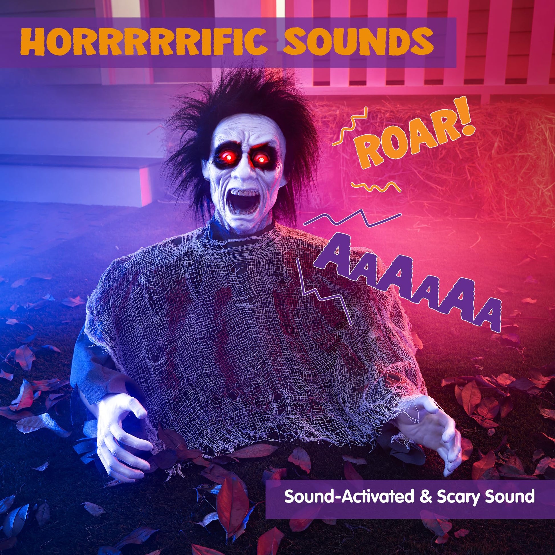 JOYIN Halloween Animated Zombie Groundbreaker Outdoor Decor with Light Up Eyes Creepy Animatronic Decorations with Movable Arms for Halloween Party Prop and Lawn Patio Yard Outside Decorations