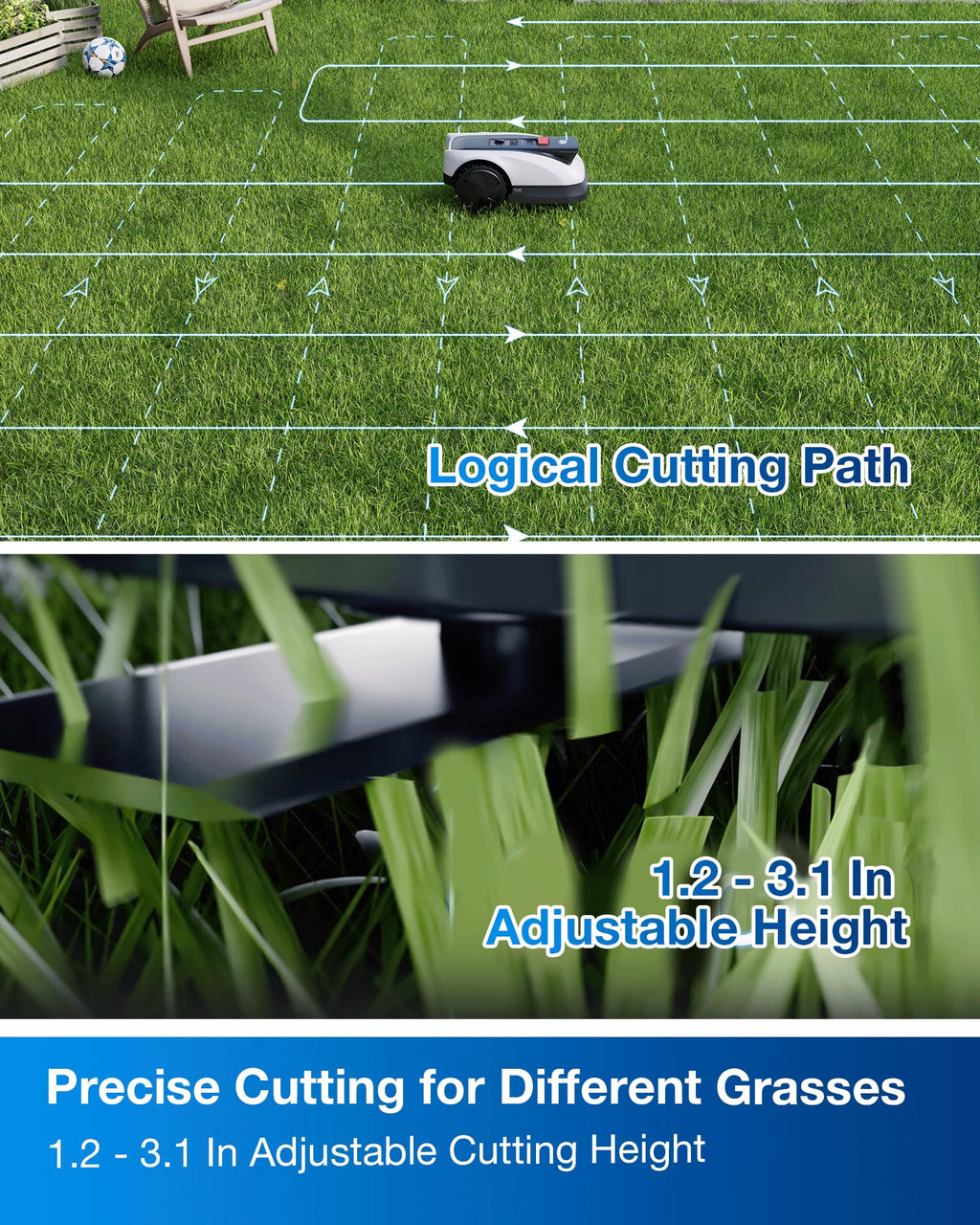 ECOVACS Goat O1000 RTK Robot Lawn Mower, Perimeter Wire Free Vision Robotic Lawnmower for 1/4 Acres Lawn, Automated Mapping, APP Control, 3D Obstacle Avoidance, Zero-Edge Cutting