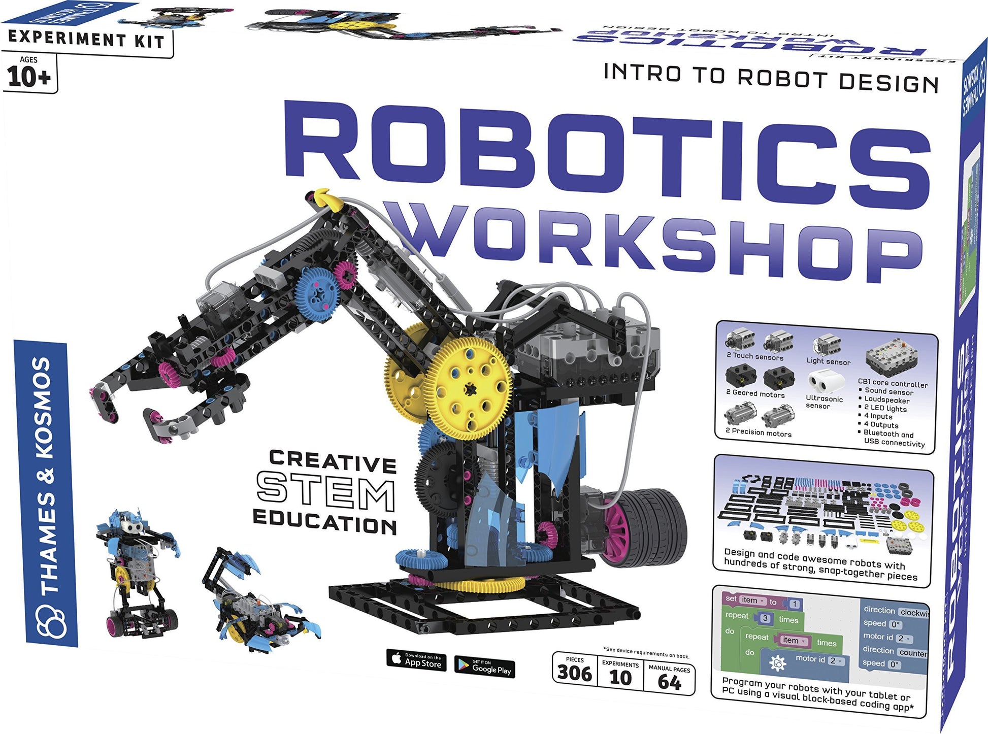 Thames & Kosmos Robotics Workshop with Micro:Bit STEM Experiment Kit, Creative, Educational Coding & Programming Curriculum for Home & School Use, Utilizes MakeCode App to Learn Python, Javascript