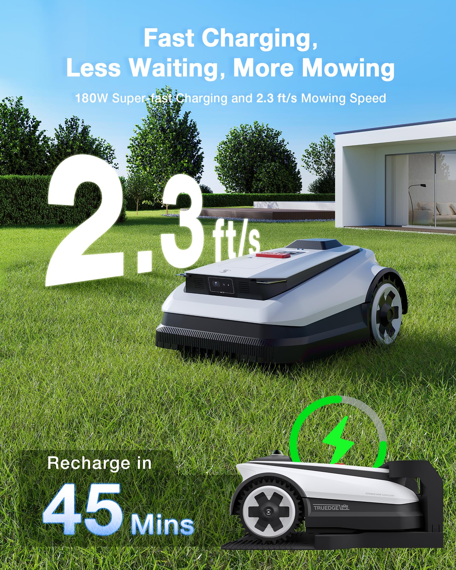ECOVACS Goat O1000 RTK Robot Lawn Mower, Perimeter Wire Free Vision Robotic Lawnmower for 1/4 Acres Lawn, Automated Mapping, APP Control, 3D Obstacle Avoidance, Zero-Edge Cutting