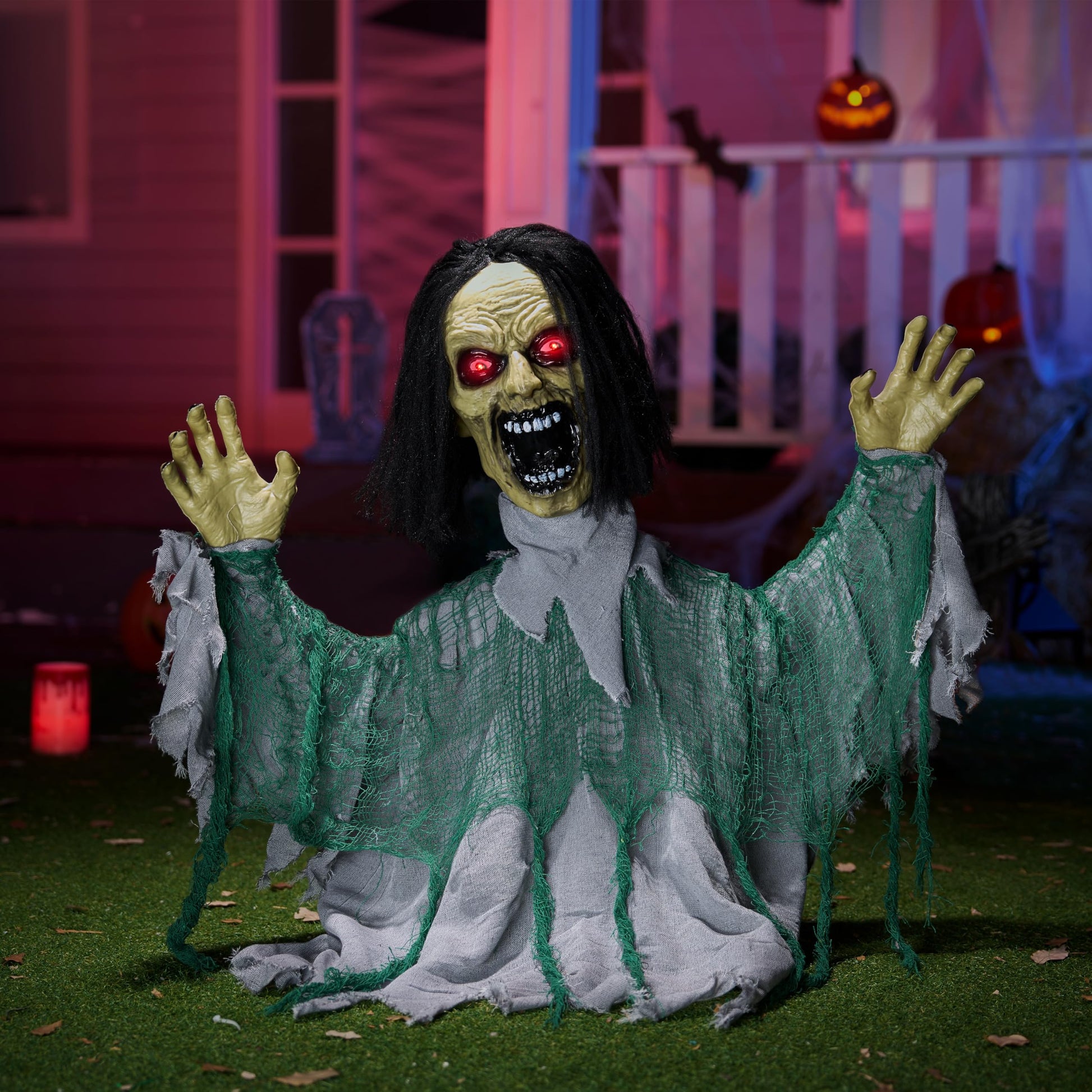 JOYIN Halloween Animated Zombie Groundbreaker Outdoor Decor with Light Up Eyes Creepy Animatronic Decorations with Movable Arms for Halloween Party Prop and Lawn Patio Yard Outside Decorations