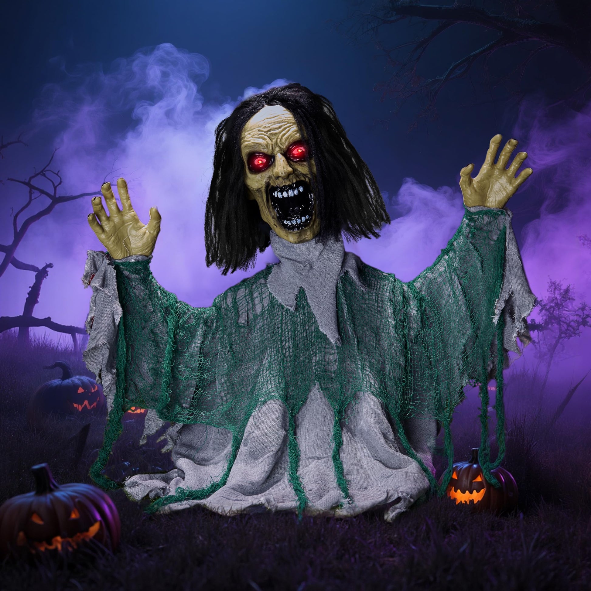 JOYIN Halloween Animated Zombie Groundbreaker Outdoor Decor with Light Up Eyes Creepy Animatronic Decorations with Movable Arms for Halloween Party Prop and Lawn Patio Yard Outside Decorations