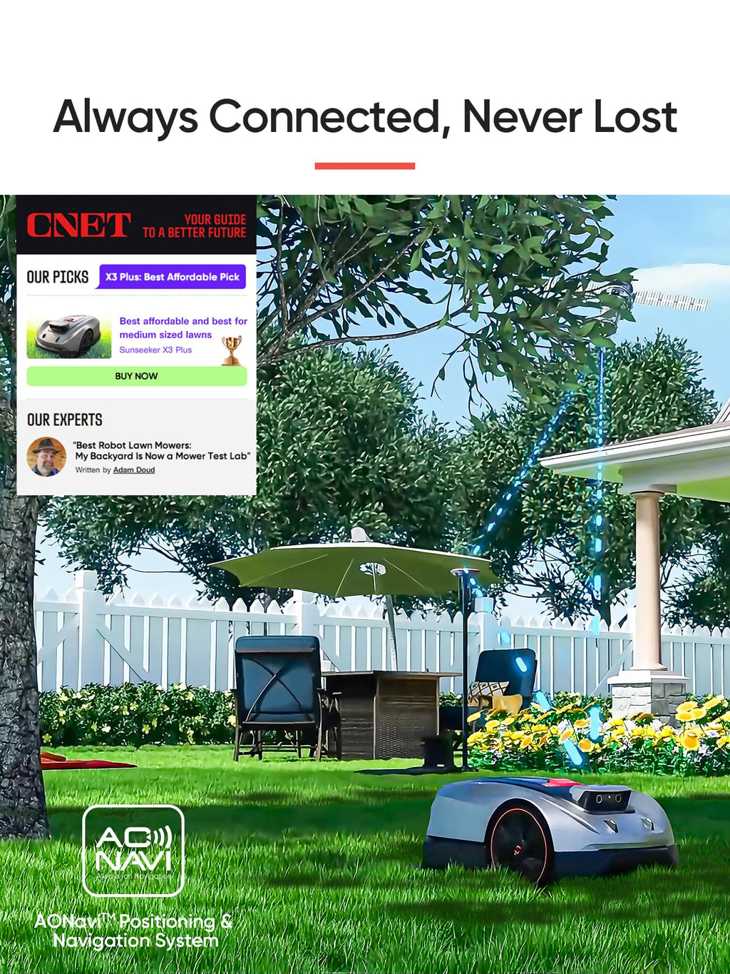 SUNSEEKER X7 Wireless Robot Lawn Mower 0.75 Acre/ 32,000Sq. Ft, with Smart APP Control, Vision AI System & RTK, Path Planning, Adaptive Floating Cut Height up to 4", for Medium to Large Yards