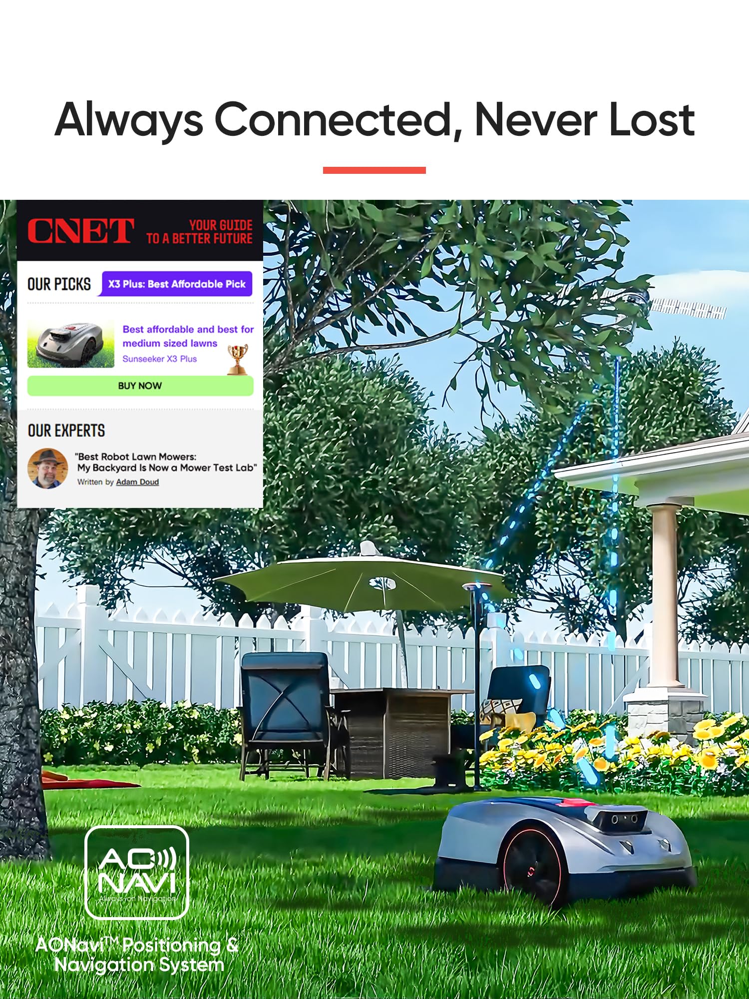 SUNSEEKER X7 Wireless Robot Lawn Mower 0.75 Acre/ 32,000Sq. Ft, with Smart APP Control, Vision AI System & RTK, Path Planning, Adaptive Floating Cut Height up to 4", for Medium to Large Yards
