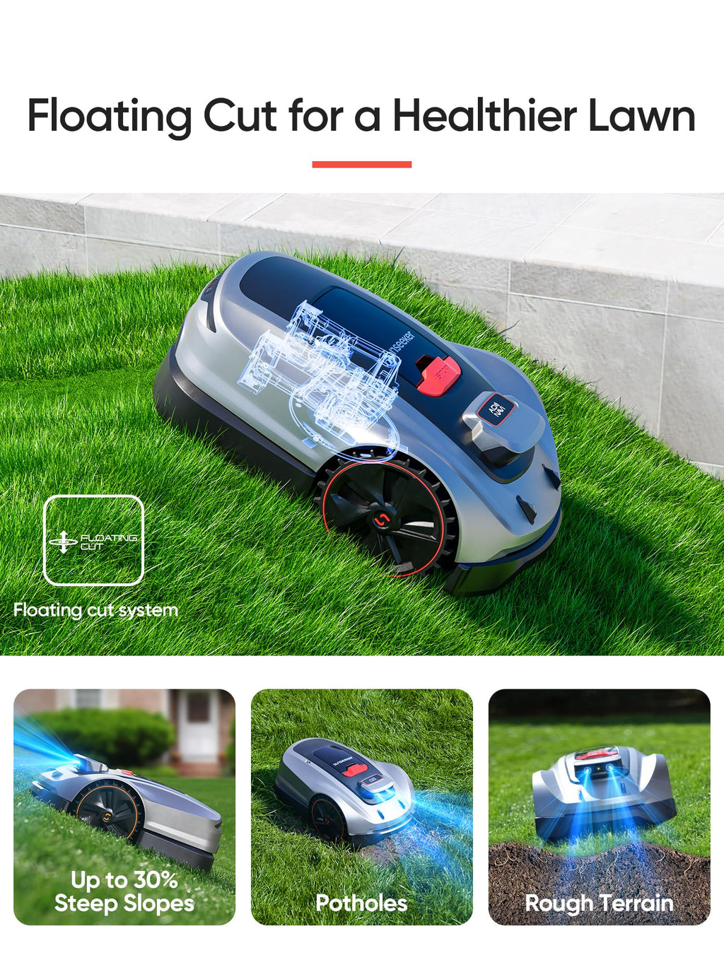 SUNSEEKER X7 Wireless Robot Lawn Mower 0.75 Acre/ 32,000Sq. Ft, with Smart APP Control, Vision AI System & RTK, Path Planning, Adaptive Floating Cut Height up to 4", for Medium to Large Yards