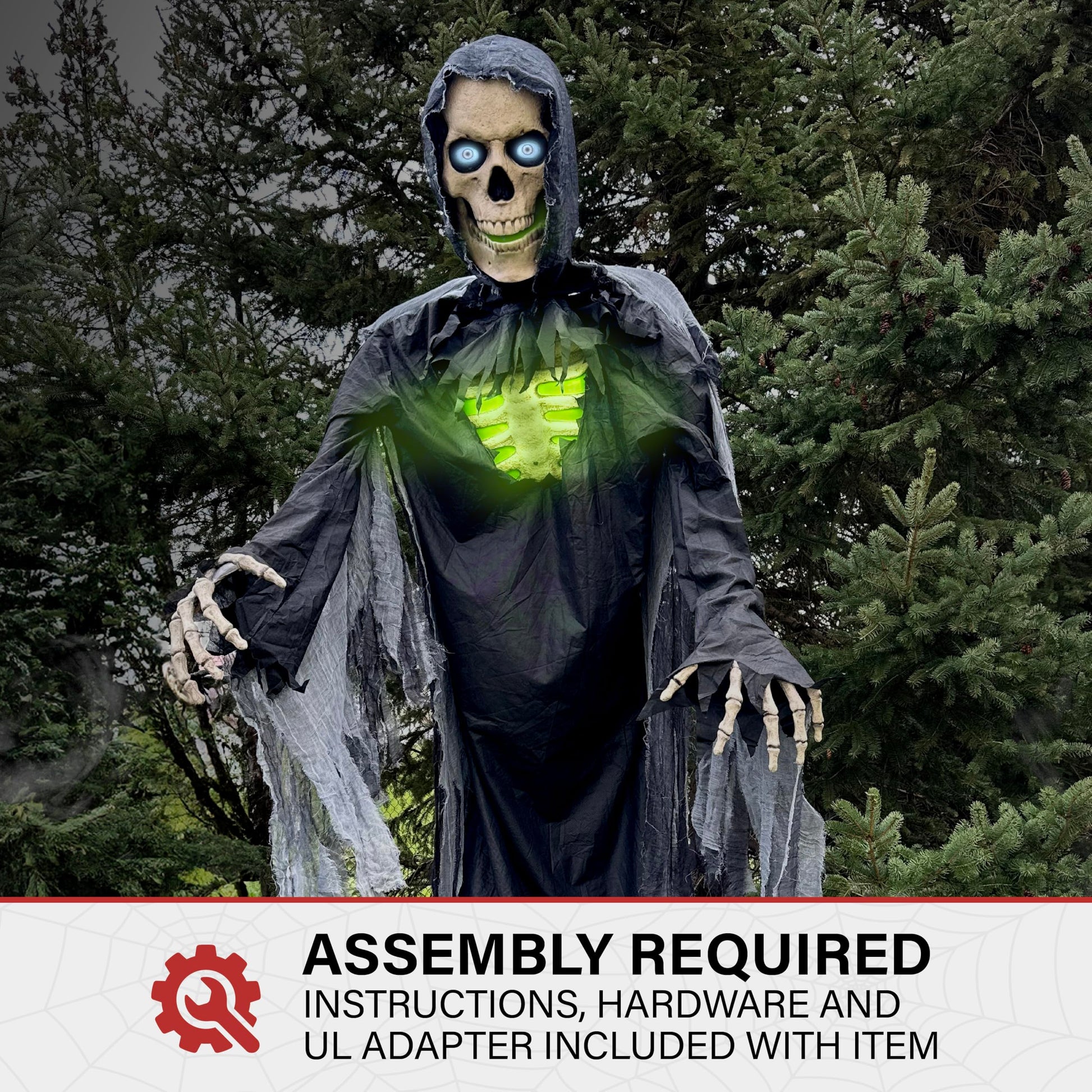 Haunted Hill Farm Motion-Activated 6-Ft. Tall Ghostly Guide, Plug-in Talking Scare Prop Animatronic with Spooky Sound Effects and Lights for Indoor or Covered Outdoor Creepy Halloween Decoration