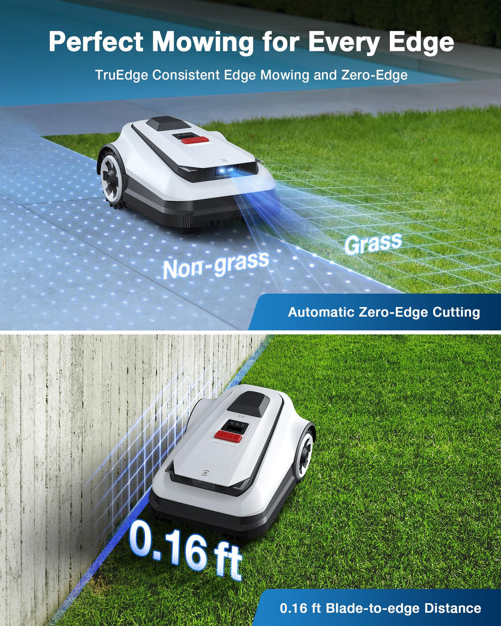 ECOVACS Goat O1000 RTK Robot Lawn Mower, Perimeter Wire Free Vision Robotic Lawnmower for 1/4 Acres Lawn, Automated Mapping, APP Control, 3D Obstacle Avoidance, Zero-Edge Cutting