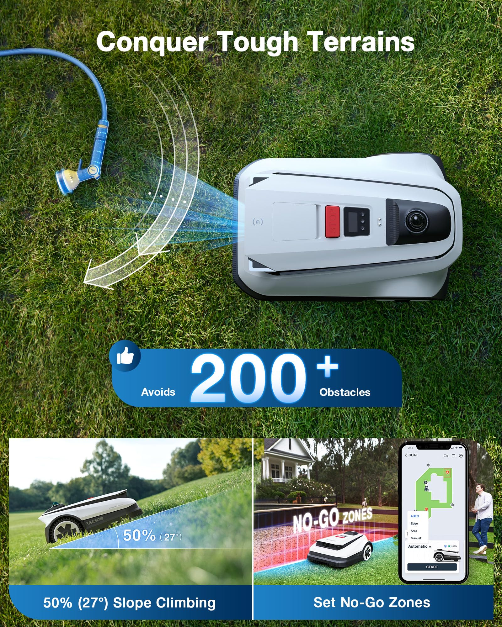 ECOVACS Goat O1000 RTK Robot Lawn Mower, Perimeter Wire Free Vision Robotic Lawnmower for 1/4 Acres Lawn, Automated Mapping, APP Control, 3D Obstacle Avoidance, Zero-Edge Cutting