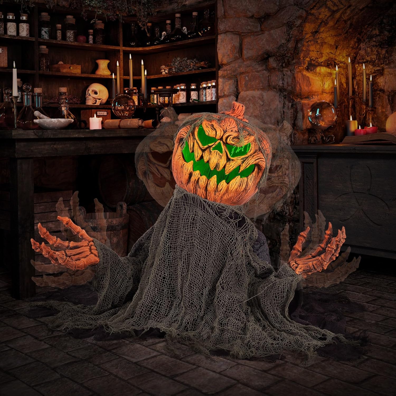 Halloween Animatronics Groundbreaker Pumpkin Decorations with Sound Activated, Creepy Sound, Light Up Eyes, Scary Move, Haunted House Holiday Spooky Decor Horror Prop for Indoor, Outdoor, Yard Lawn