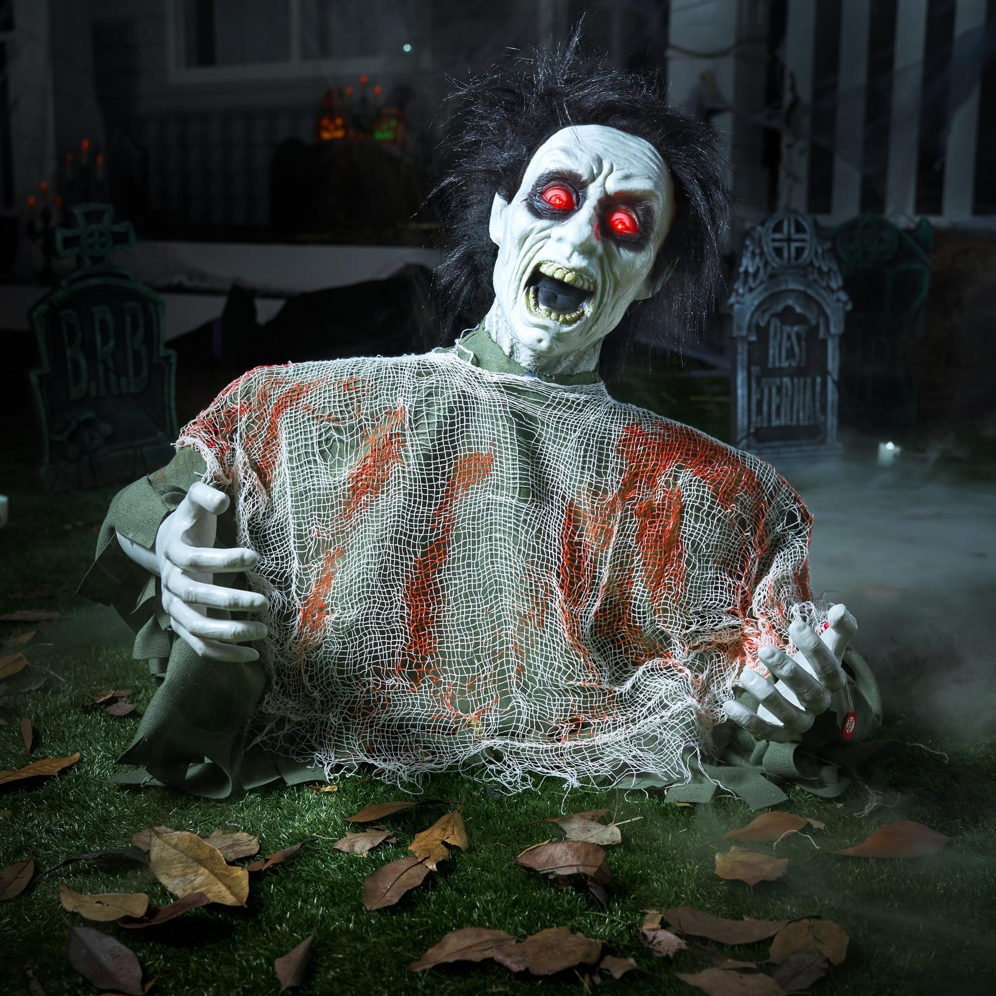 JOYIN Halloween Animated Zombie Groundbreaker Outdoor Decor with Light Up Eyes Creepy Animatronic Decorations with Movable Arms for Halloween Party Prop and Lawn Patio Yard Outside Decorations