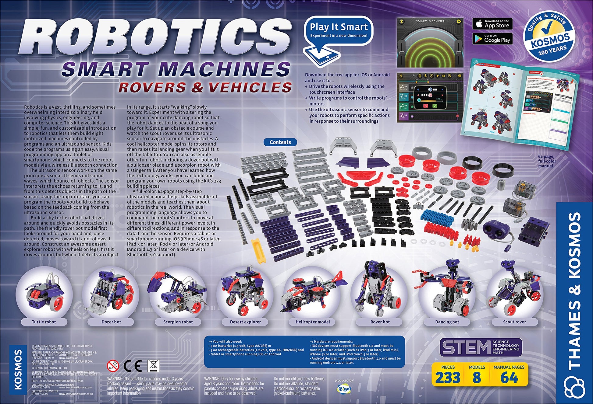 Thames & Kosmos | Robotics Smart Machines | Robotics for Kids 8 and up | STEM Kit builds 8 Robots | Full Color Manual to help with assembly | Requires tablet or smartphone | Parents' Choice Gold Award