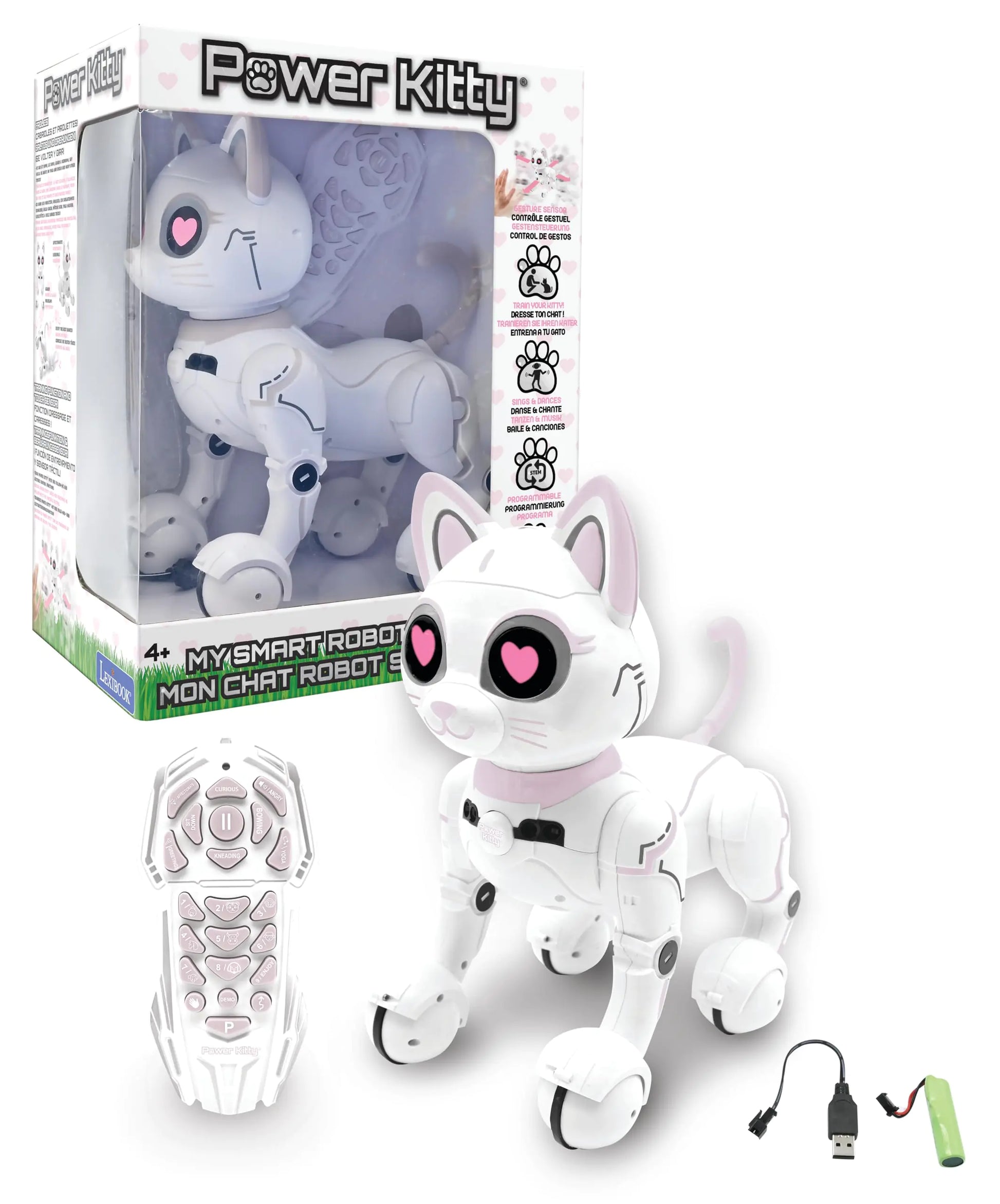 Lexibook - Power Kitty® - Remote Control Robot Cat Programmable Smart Robot Light Sound White/Pink - KITTY01